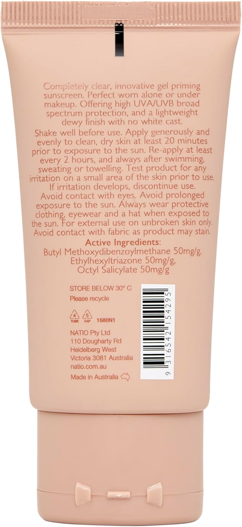 Natio Australia Glow Prep & Prime Clear Gel SPF 50 - Zero White-Cast, Waterless Sunscreen - UVA/UVB Protection - Infused with Vitamin E, Vegan Friendly, Fragrance Free & Made in Australia image number 1