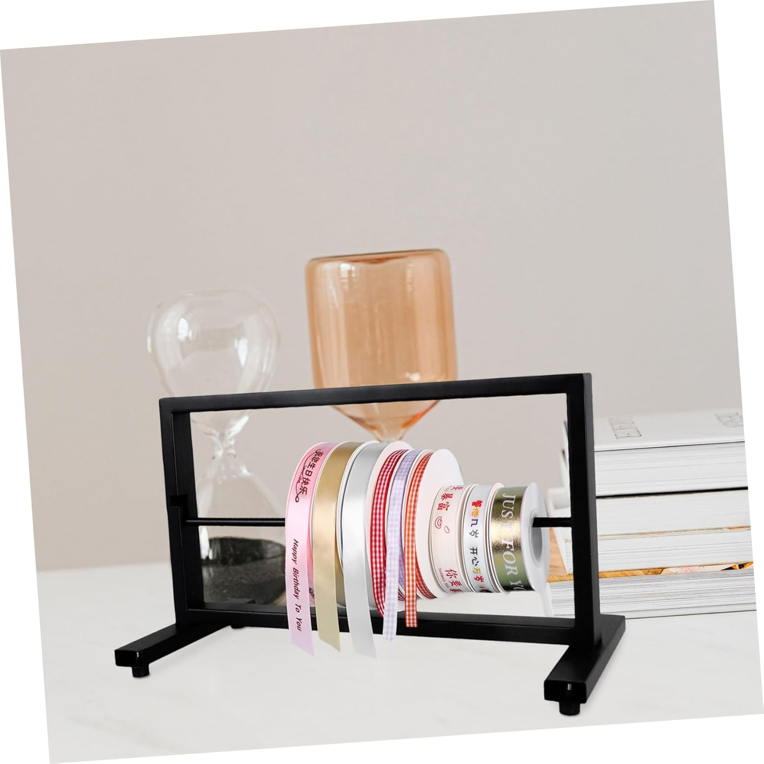 Amosfun Ribbon Holder Organizer Rack Iron Spool Storage Craft Ribbon Stand for Wrapping Paper and Sewing Supplies Single-Layer Metal Storage Display for Cake Shops and Handmade Crafts image number 5