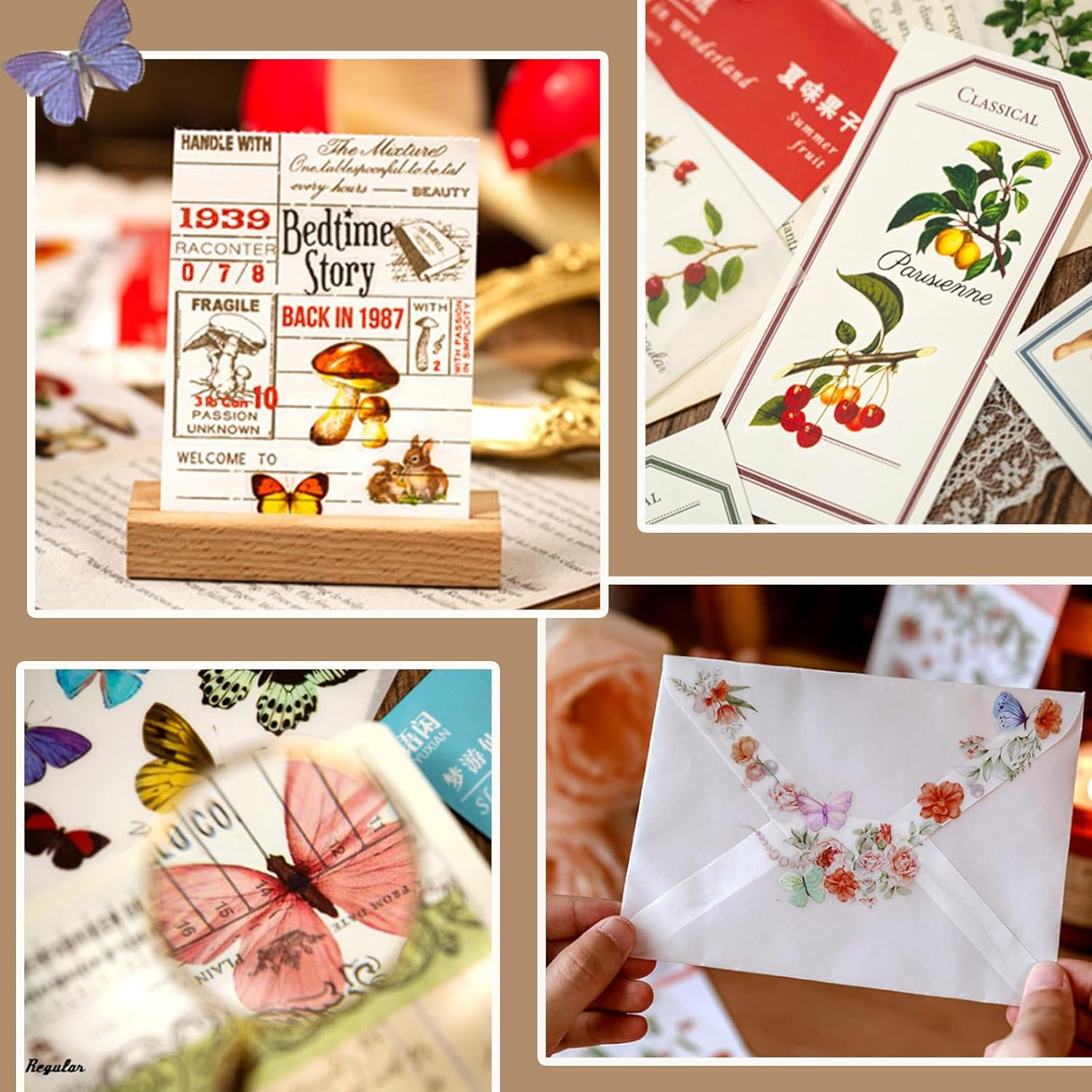 12 Sheets Rub on Transfers for Furniture Crafts Vintage Rub on Transfer Stickers Flower Plant Mushroom Butterfly Berry Stickers for Wood Fabric Furniture Decals for Home Office Scrapbooking Journals image number 2