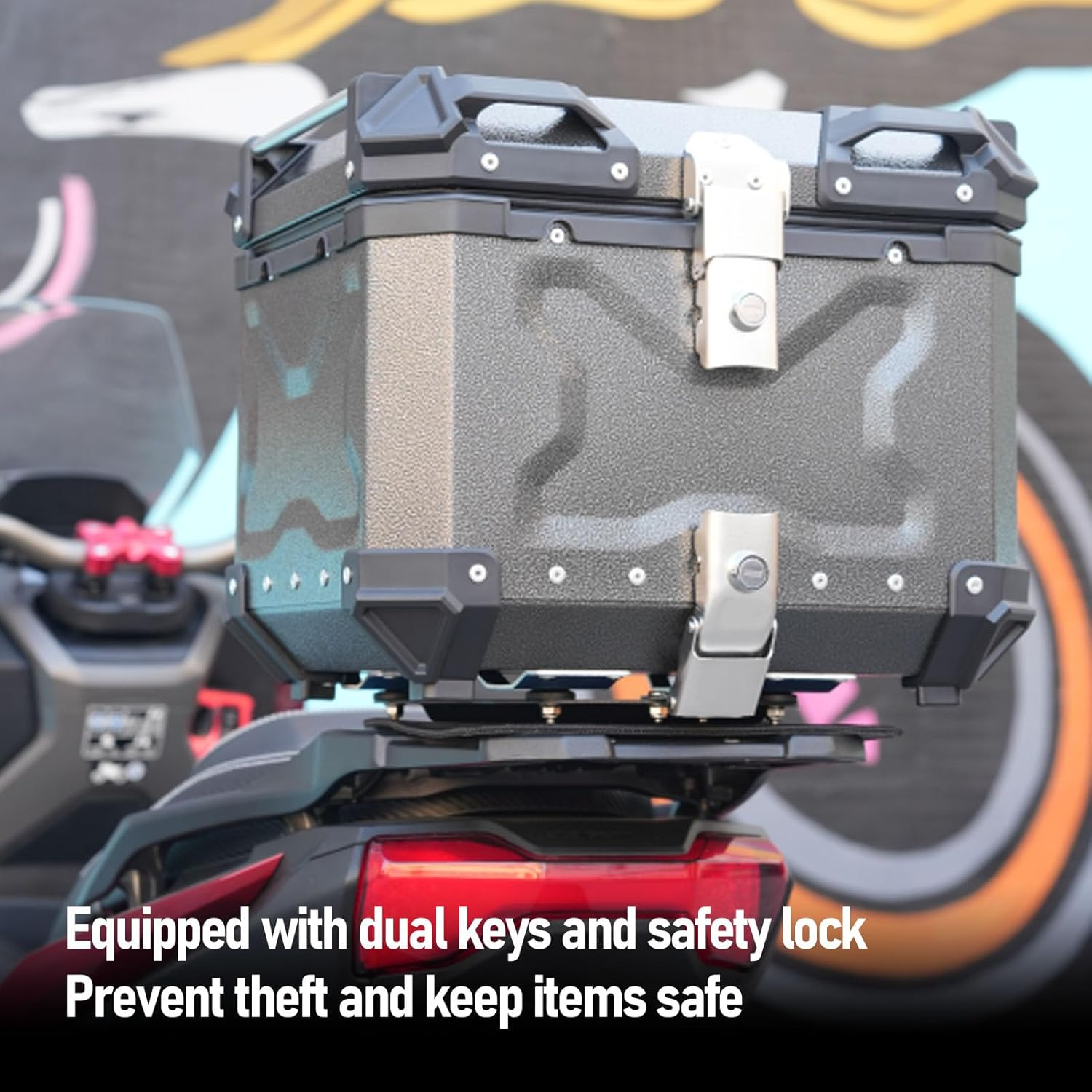 55L Motorcycle Top Case Aluminum Alloy Tail Trunk Luggage Storage Case with Security Lock Universal Motorcycle Tail Box Trunk for Helmet image number 4