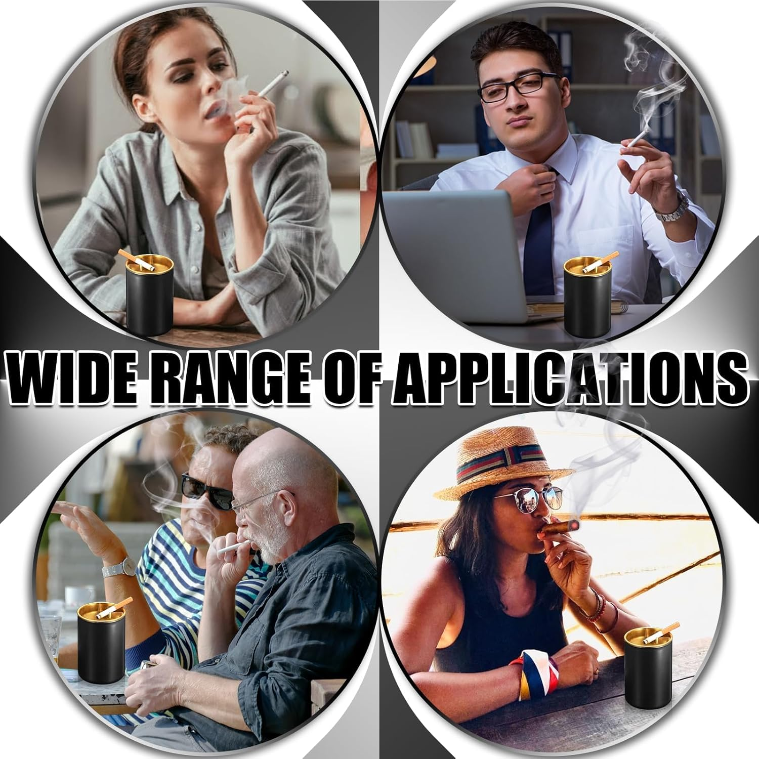 Ashtray, Detachable Ashtray, Stainless Steel Car Ashtray for Outdoor, Travel, Home, Office (Black) image number 4