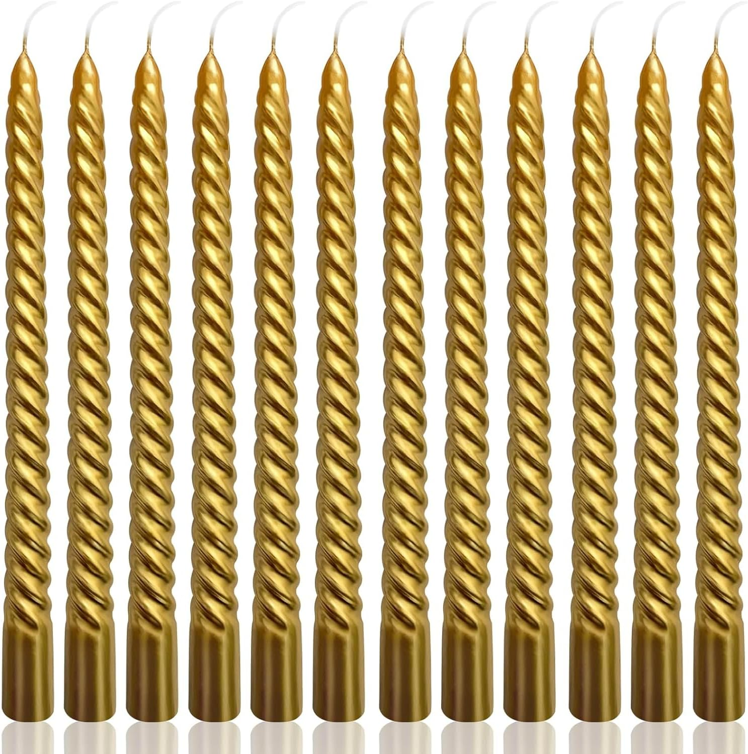 10 Inch Metallic White Spiral Taper Candles - 12 Pack Unscented, Dripless Twisted Candlesticks for Wedding, Dinner Party, Ceremony, Religious Events, and Holiday Home Decor (White)