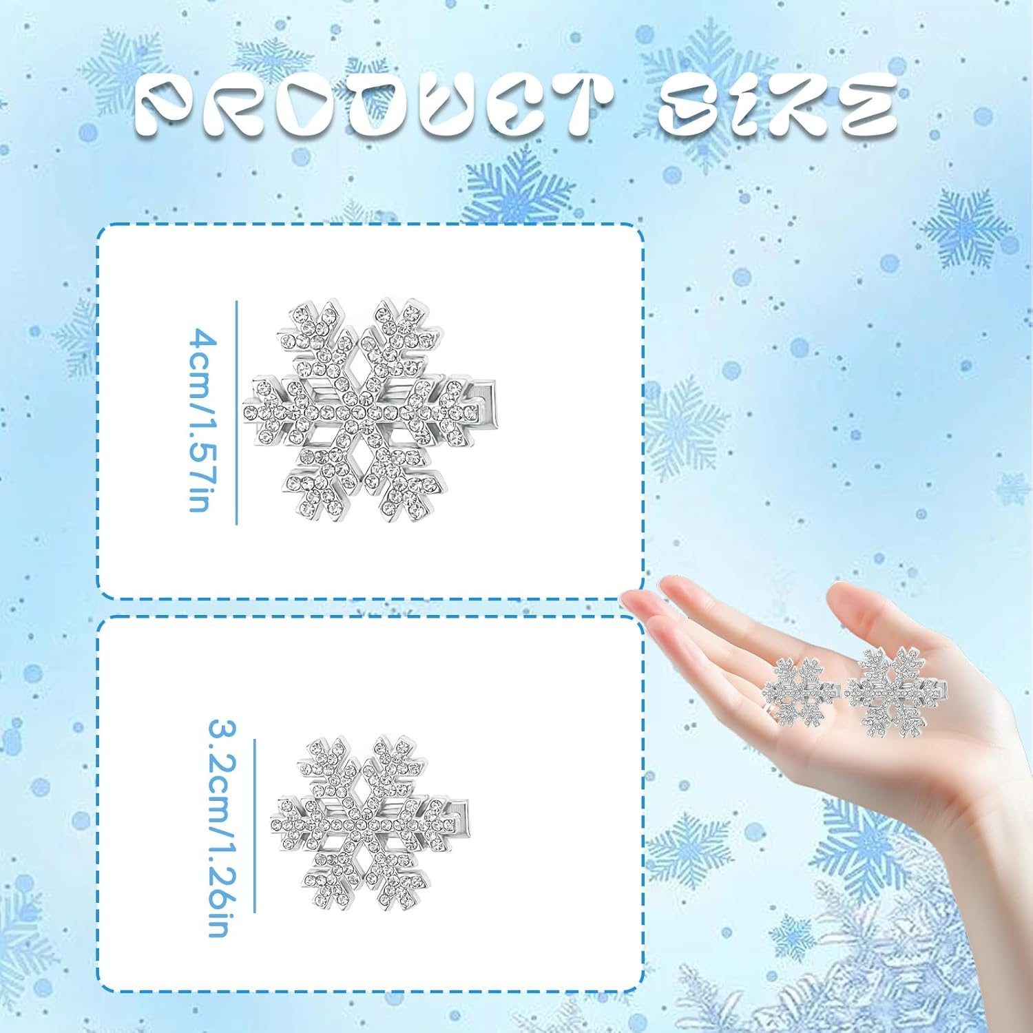 AYNKH 12 Pieces Snowflake Hair Clip with Shiny Rhinestone, Sparkly Snowflake Hair Clip, Winter Hair Clip, Christmas Hair Clip, Korean High End Temperament, Side Hair Clip, image number 6