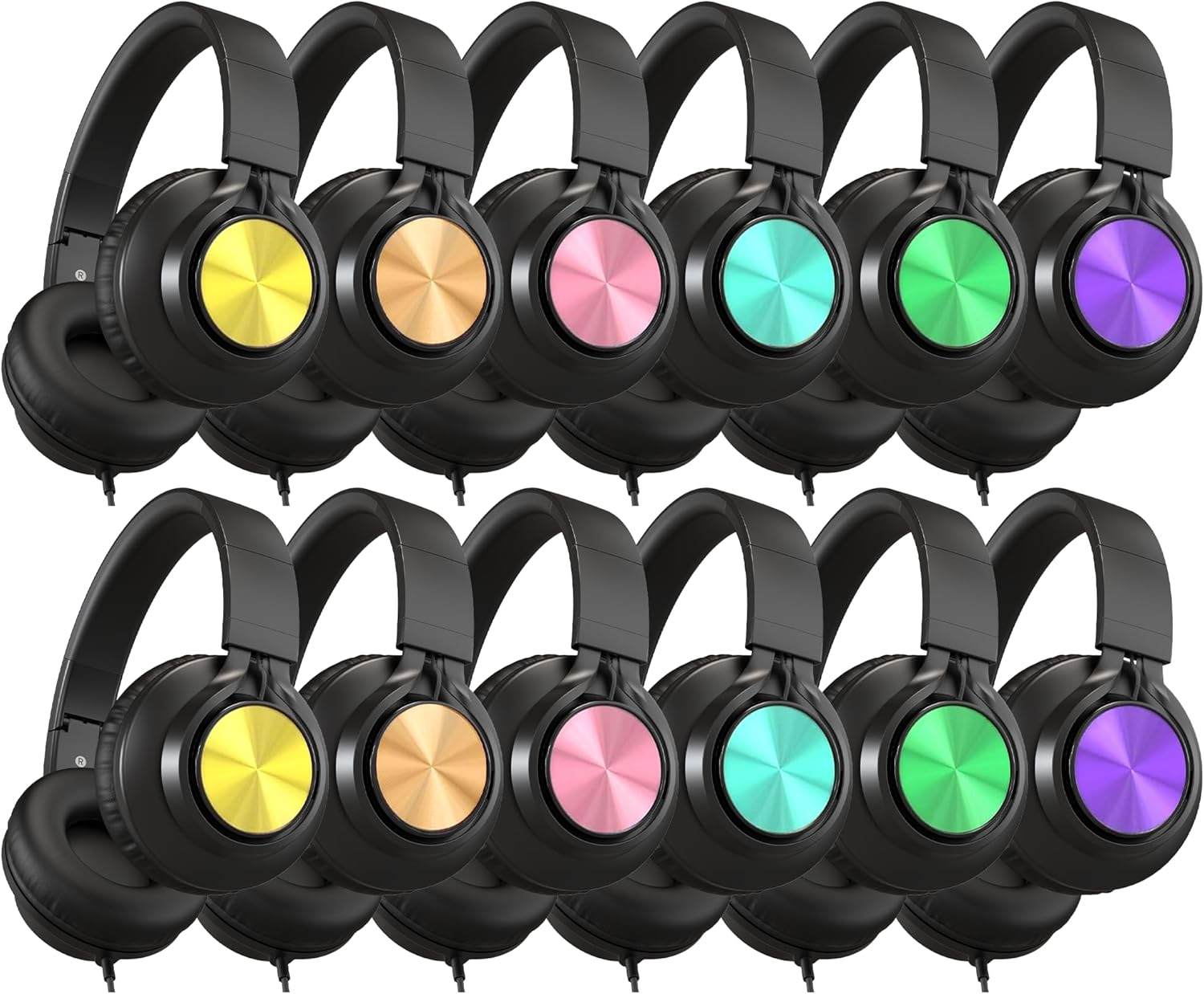 AILIHEN Classroom Headphones Bulk 12 Pack - Kids Headphones for School K-12 Class & Teachers, Foldable Wired Headset with Microphone & 3.5Mm Jack for Student Laptop Tablets Chromebook (6 Colorful)