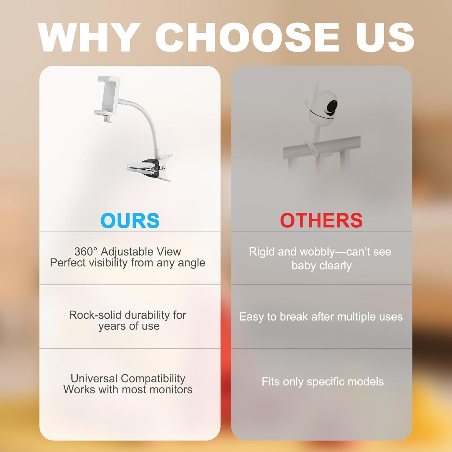 Baby Monitor Mount - Universal Adjustable Monitor Flex Stand for Hello Baby, Nanit Pro, Infant Optics, Vtech & Most Baby Monitors - Detachable Arm Camera Clip Mount with Cute Stickers for Crib image number 6