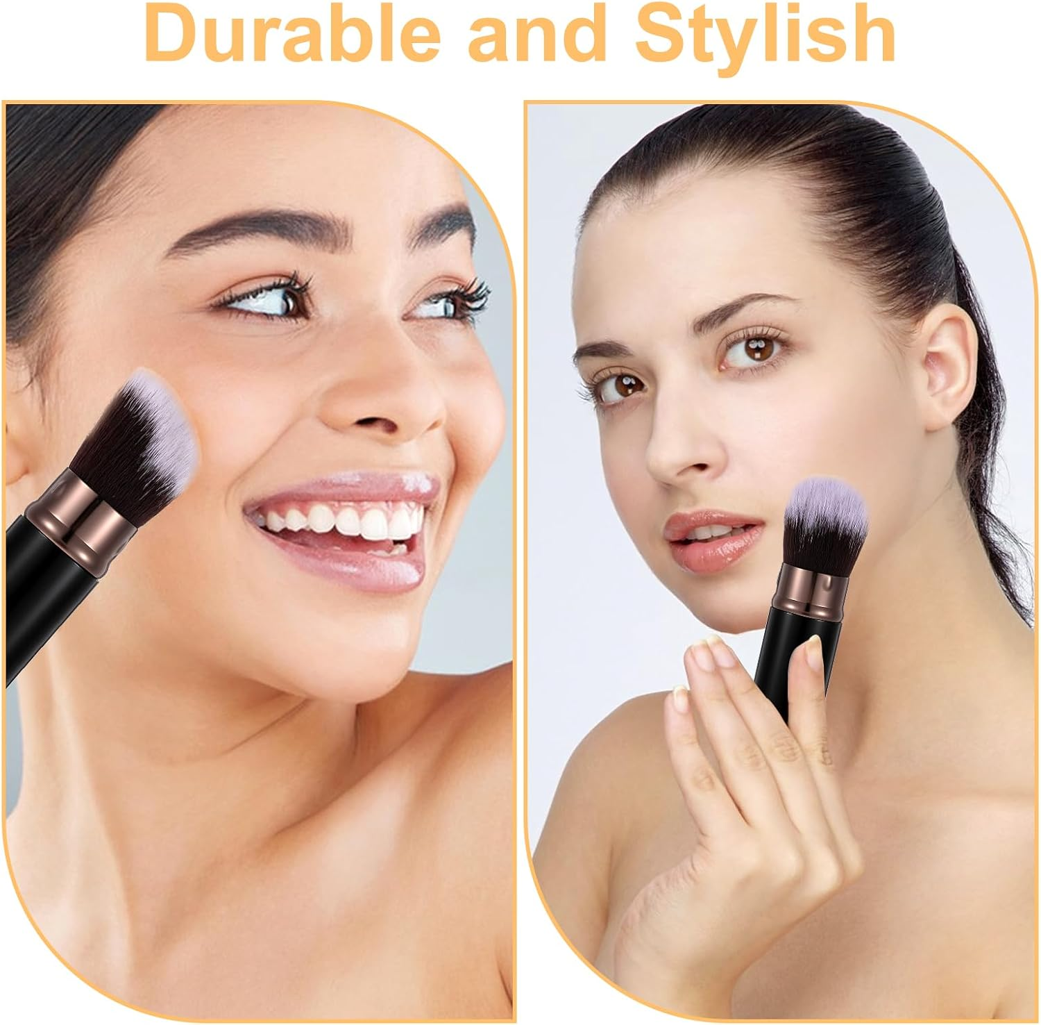 Heclia Retractable Makeup Brush 2 PCS Travel Face Blush Brushes Black Kabuki Foundation Brush with Flat and Angled Top Portable Powder Sunscreen Brushes for Blending Liquid Blush Buffing Cosmetics image number 3