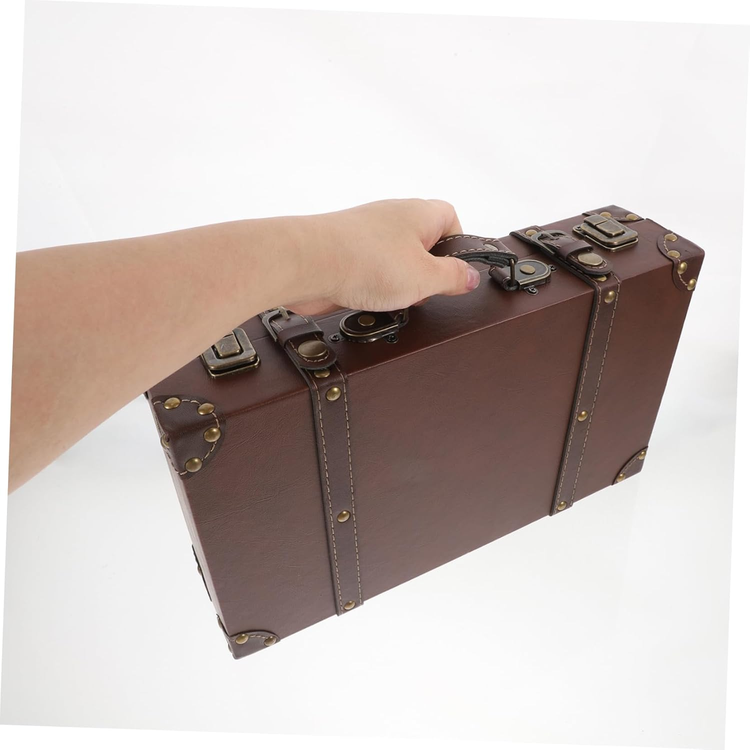 WOONEKY Leather Vintage Trunk Decorative Antique Suitcase with Generous Storage Space for Clothing Store Displays Photo Props and Retro Elegant British Design Small image number 5