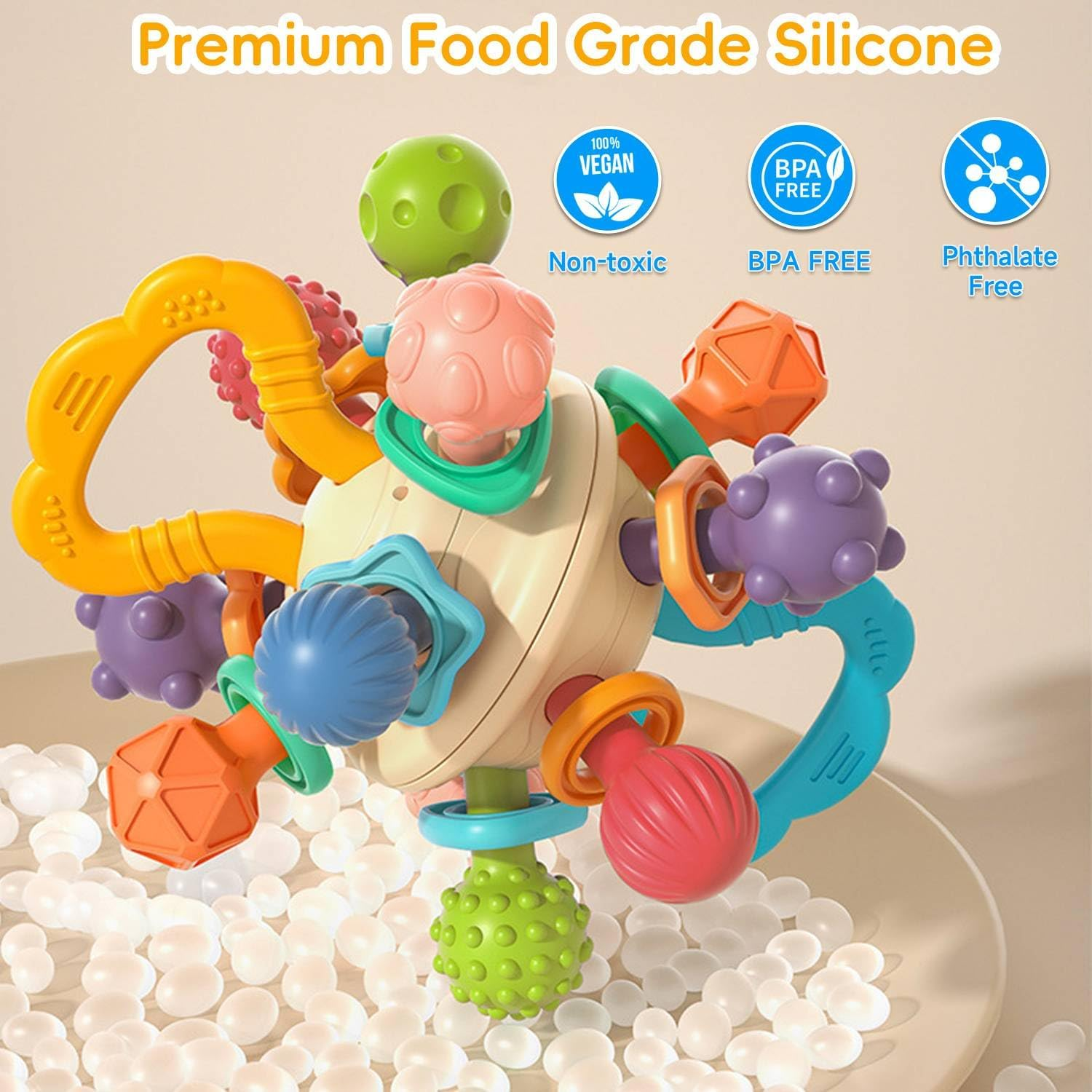 Baby Teether for Teething Relief - Baby Teething Toys, Get a Grip Chew Rattle Toys for 0 3 6 9 12 18 Months, 100% Food-Grade Silicone Teething Toys Gifts for Infant Newborn, Bpa-Free, Pvc-Free image number 1