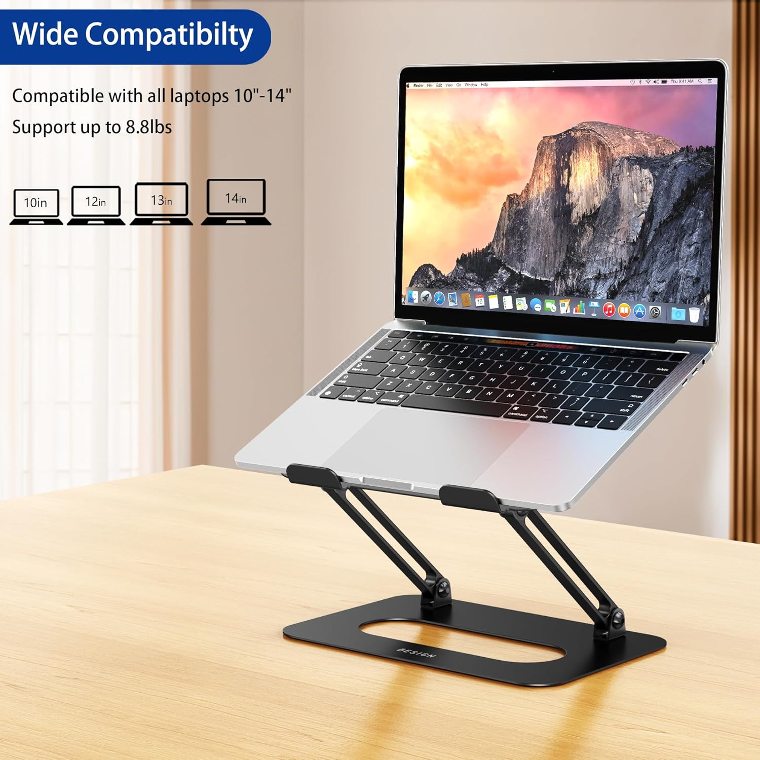 BESIGN LSX9 Laptop Stand, Ergonomic Adjustable Notebook Stand, Riser Holder Computer Stand Compatible with Air, Pro, Dell, HP, Lenovo More 10-14" Laptops, Black image number 2