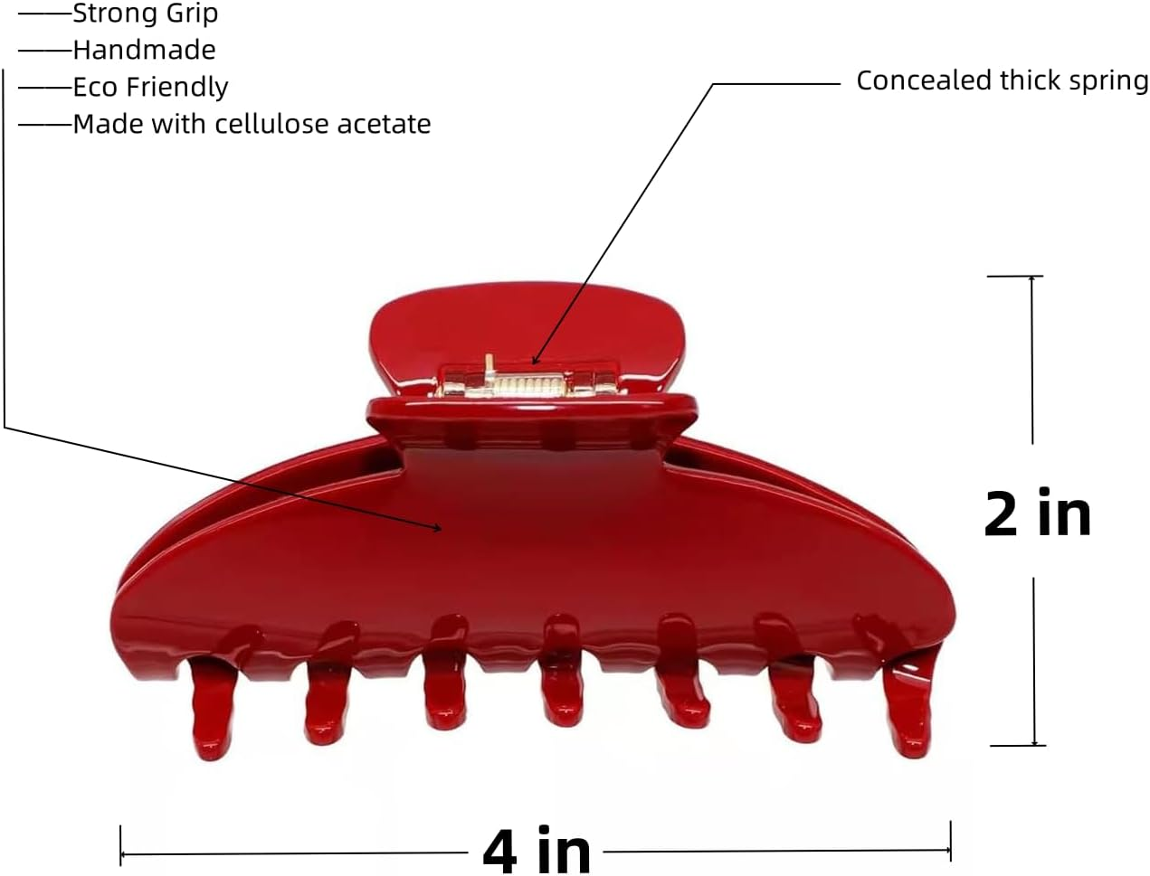 Premium Durable Acetate Hair Claw - Cute Clip for Thick or Thin Hair - 4-Inch Non-Slip Hair Clips -Flat Hair Claw Clips. (Red) image number 1