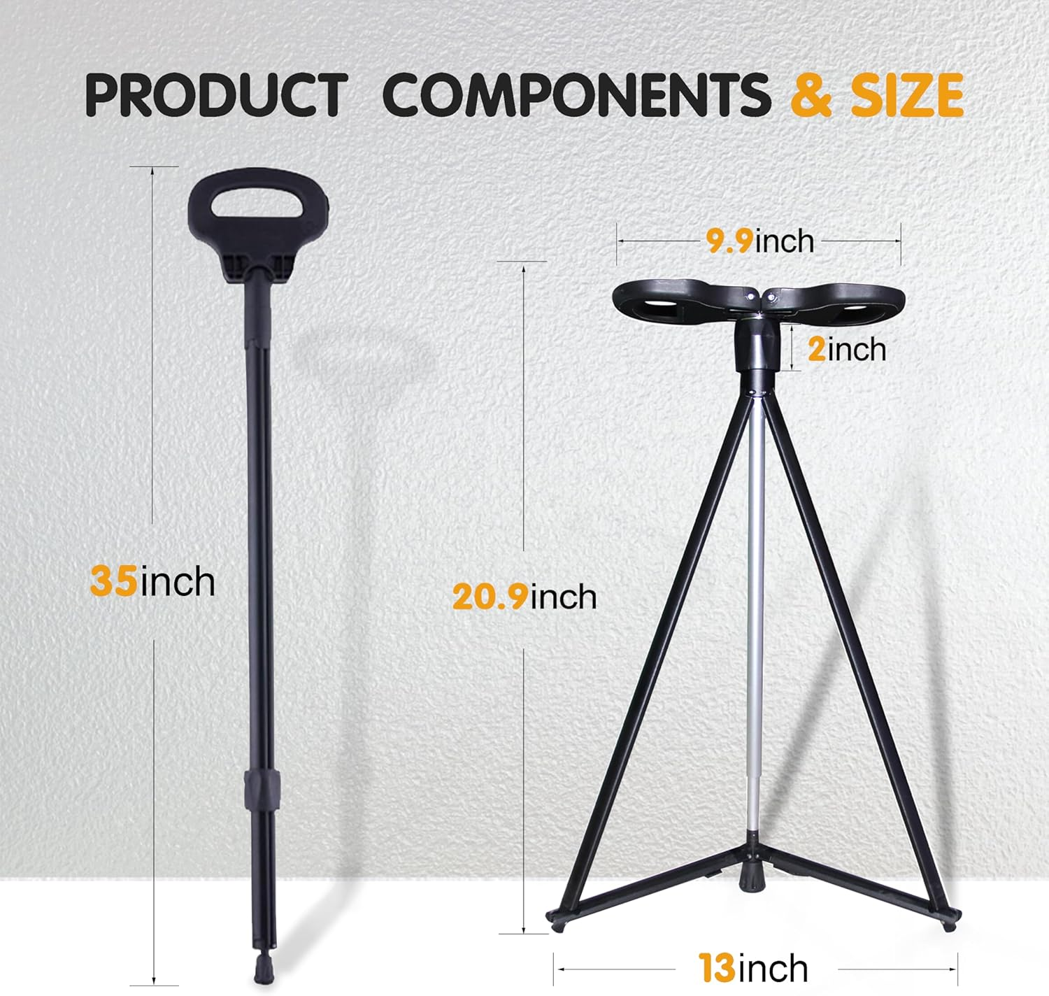 Portable Cane Stool Walking Stick with Seat Walking Stools for Adults Folding Lightweight Retractable Walking Stick for Elderly Outdoor Travel Rest Stool Max Load 440Lb with a Carry Bag image number 1