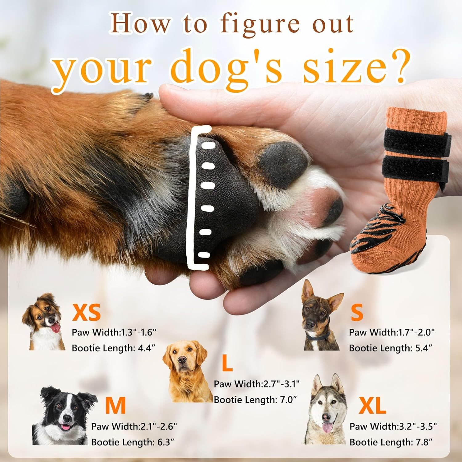 Anti-Slip Dog Socks with Double Sides Grips for Hardwood Floor,Dog Boots to Prevent Licking with 2 Adjustable Straps (Orange, XL) image number 6
