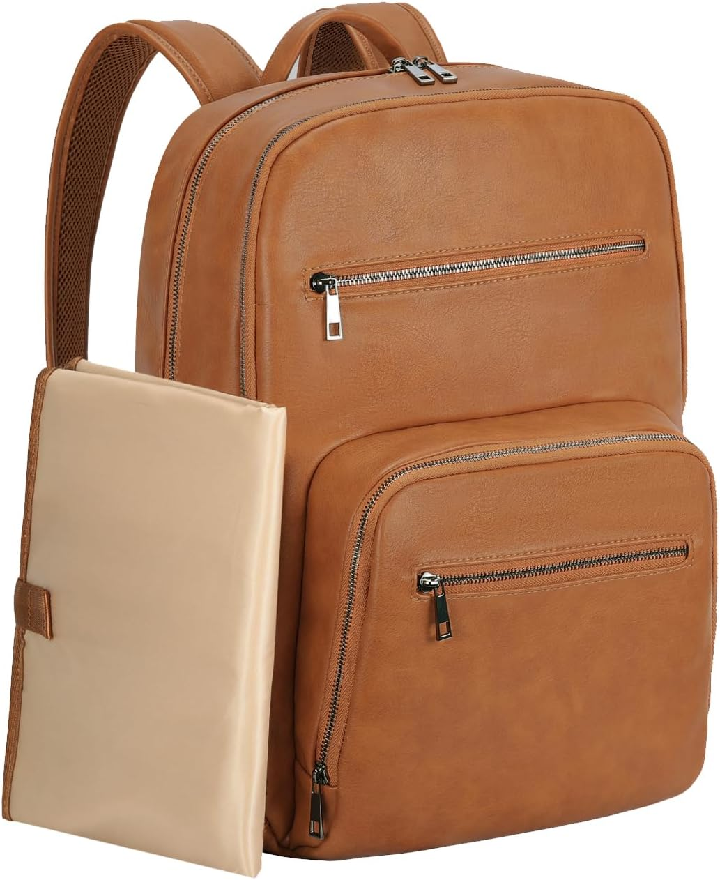 Diaper Bag Backpack, VASCHY Unisex Large Waterproof Vegan Leather Baby Nappy Bag with Changing Pad,Insulated Pockets,Padded Laptop Sleeve for for Mum,Dad,Travel,Business image number 3