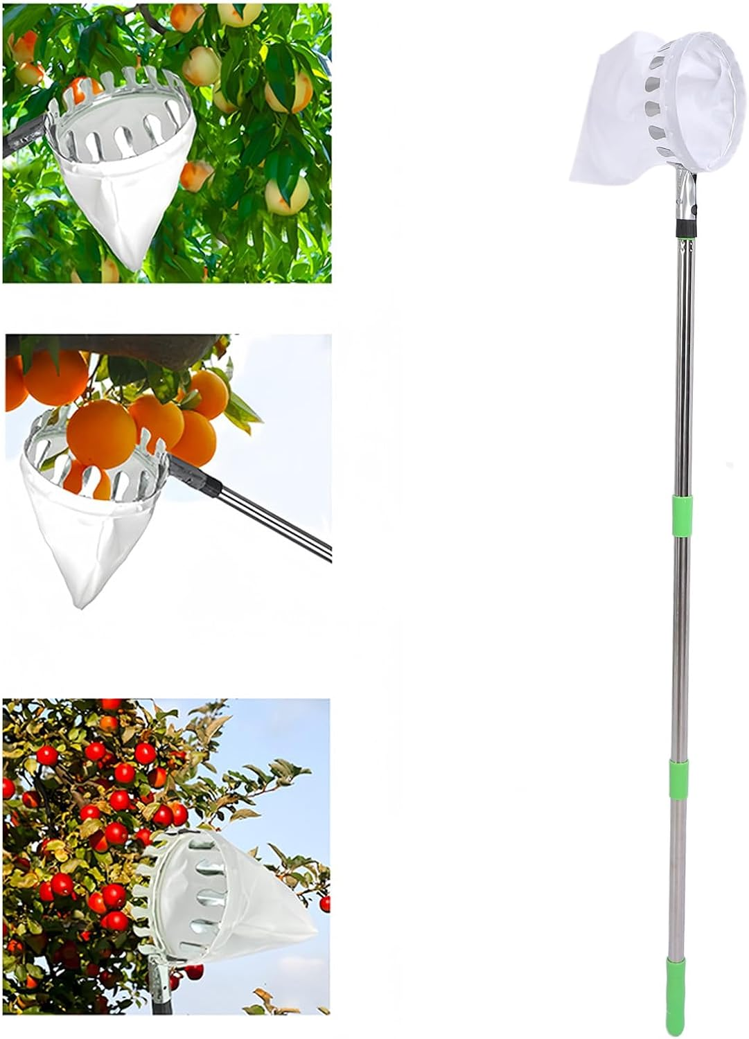 Fruit Picker Tool, Fruit Picking Harvester with 4.2M Telescopic Extendable Pole and Non Slip Grip Handle, Fruit Picking Equipment for Apple Pear Lemon Orange Harvesting