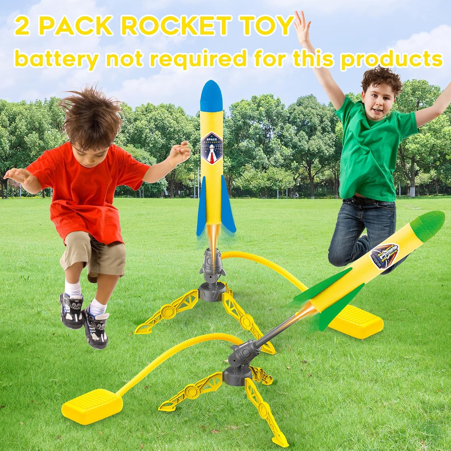 YEEBAY Rocket Air Launch Toy for Kids Age of 3, 4, 5, 6, 7, 8+ Years Old Boy/Girl, 2 Pack Stomp Launchers & 8 Colorful Foam Rockets, Fun Outdoor Game, Ideal Kids' Christmas/Birthday image number 3