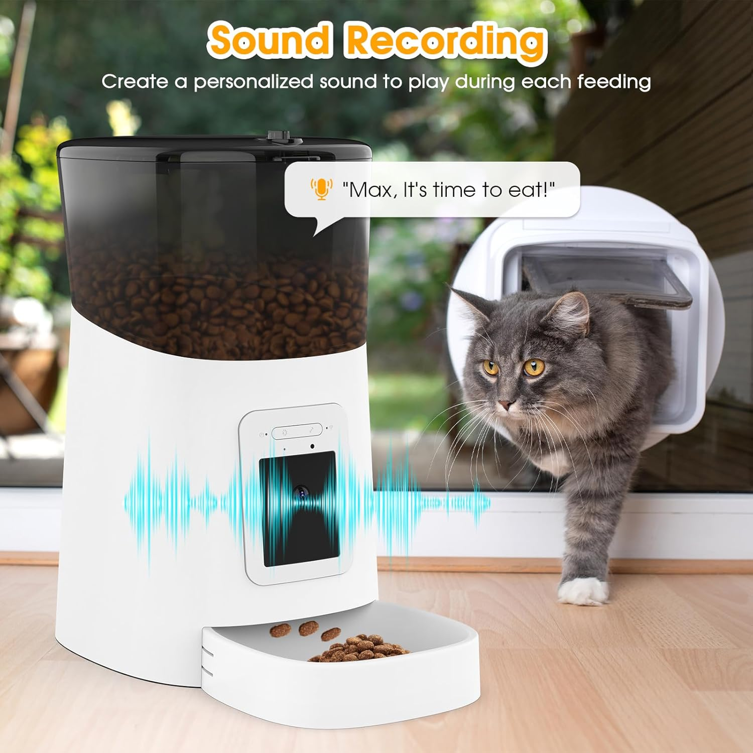 ADVWIN Pet Feeder,1080P HD Wifi 6L Automatic Cat Feeder 110&deg;Angle Adjustable with Night Vision Camera, Smart Timed Pet Feeder for Dogs and Cats（White） image number 3