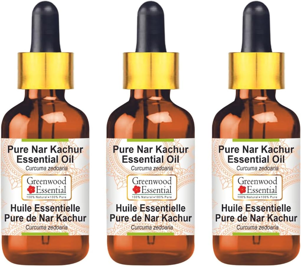 Greenwood Essential Pure Nar Kachur Essential Oil (Curcuma Zedoaria) with Glass Dropper Steam Distilled for Personal Care (Pack of Three) 100Ml X 3 (10Oz)