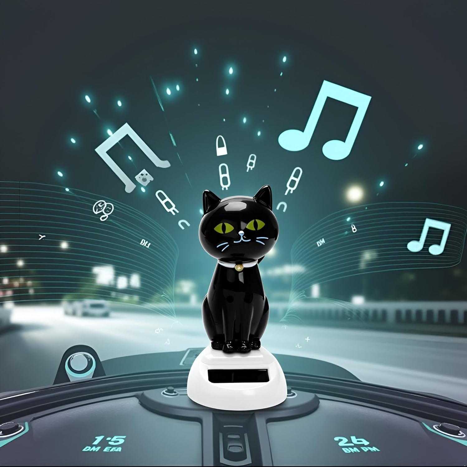Black Solar Cat Dancing Cat Figure Car Ornament,Dancing Ornaments Solar Powered Car Dashboard Interior Decoration Desktop Decor Gift Window Party Car Desk Home，Learning and Education image number 3