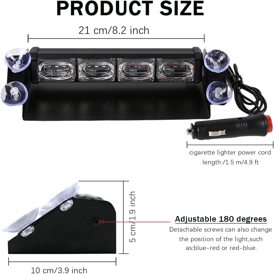 Red Blue LED Emergency Strobe Light,Interior Windshield Safety Warning Police Lights W/Suction Cups,Dash Emergency Flashing Light,For Car,Police Law Enforcement,Firefighter Vehicle image number 1