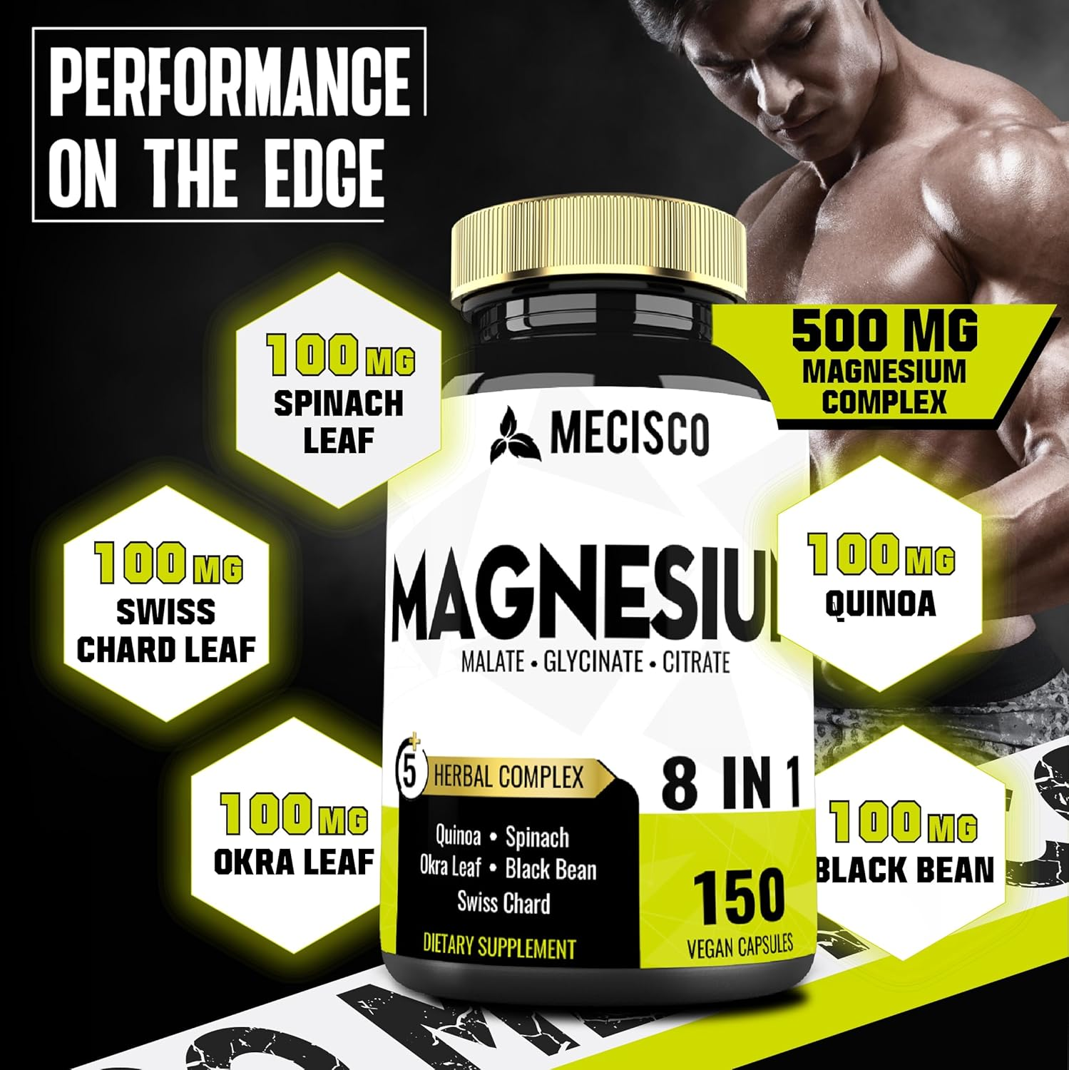 15500Mg Magnesium Complex Supplement Added Organic Spinach Leaf, Organic Swiss Chard Leaf, Okra Leaf, Quinoa & Black Bean - 150 Capsules for 75-Day Supply - Brain Support, Restful Mood & Immunity image number 5