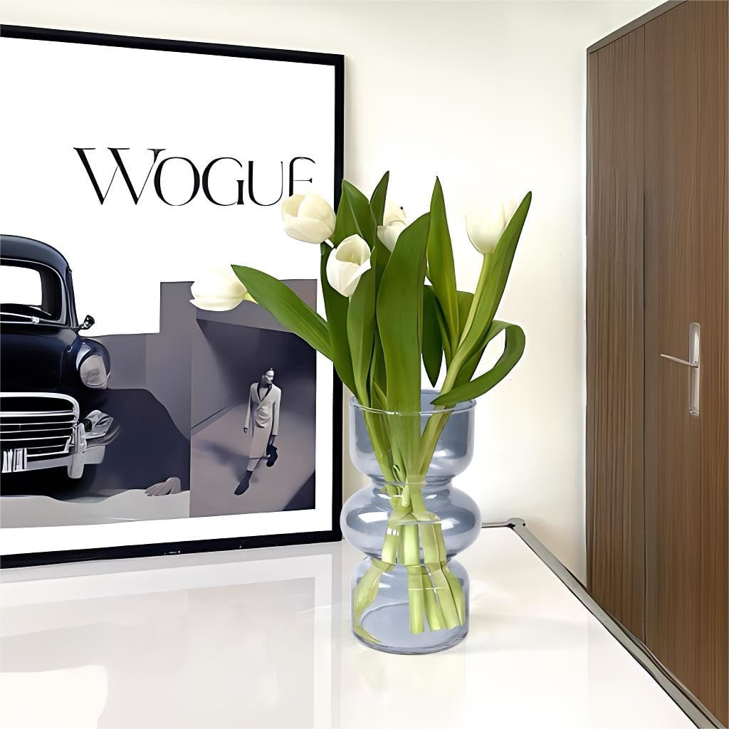 Gray Vases for Flowers,7 Inch Hydroponic Glass Vases for Decor,Transparent Stained Glass Vase Table Living Room Bathroom Bedroom Study Decorated with Vases(Gray) image number 5