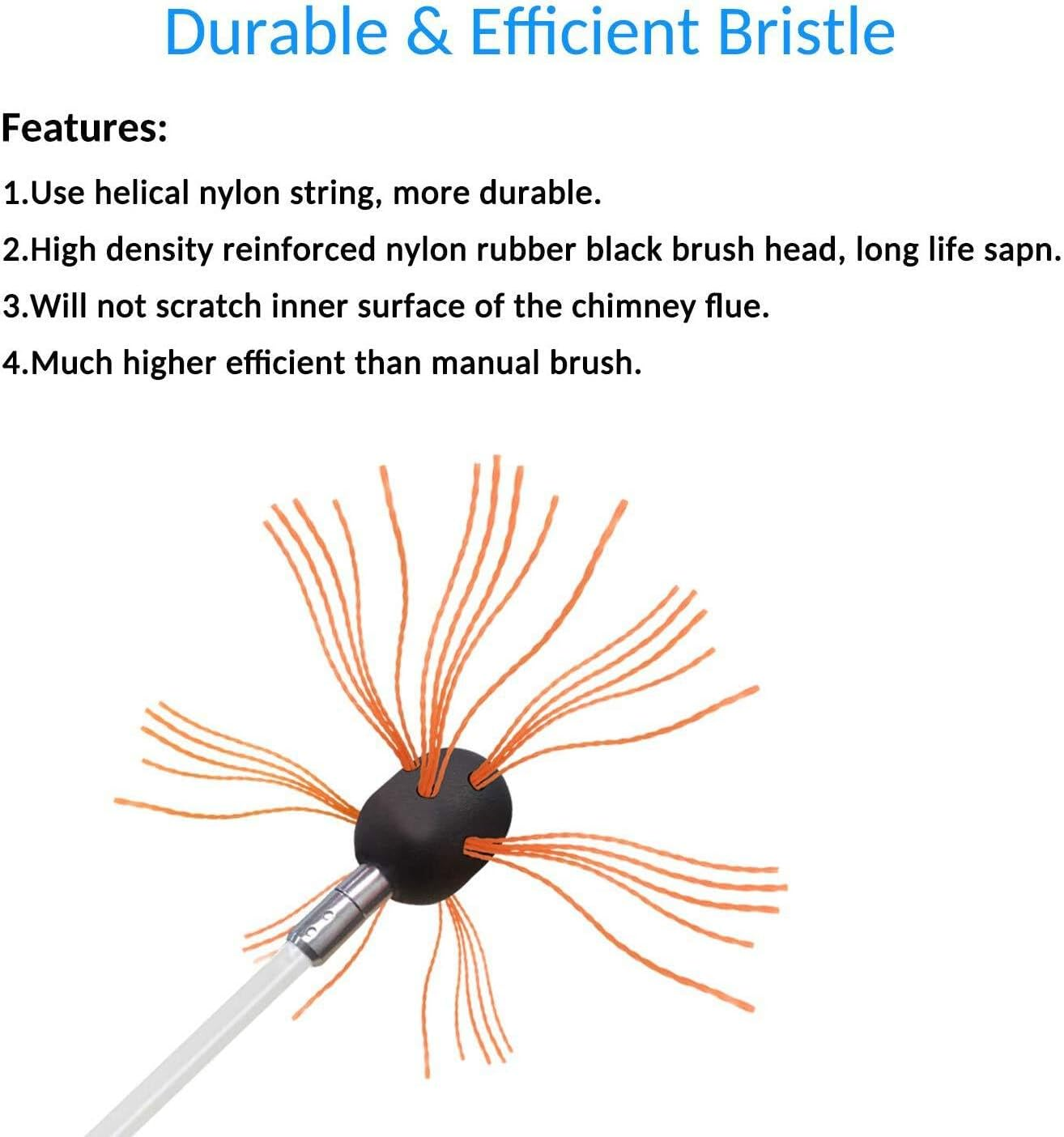 Homyspire Chimney Cleaning Brush Fireplace Flue Sweep Whip Cleaner Tools 26 Feet Rotary System Flexible 8 Rods Kit Drill Powered Chimney Cleaner image number 3