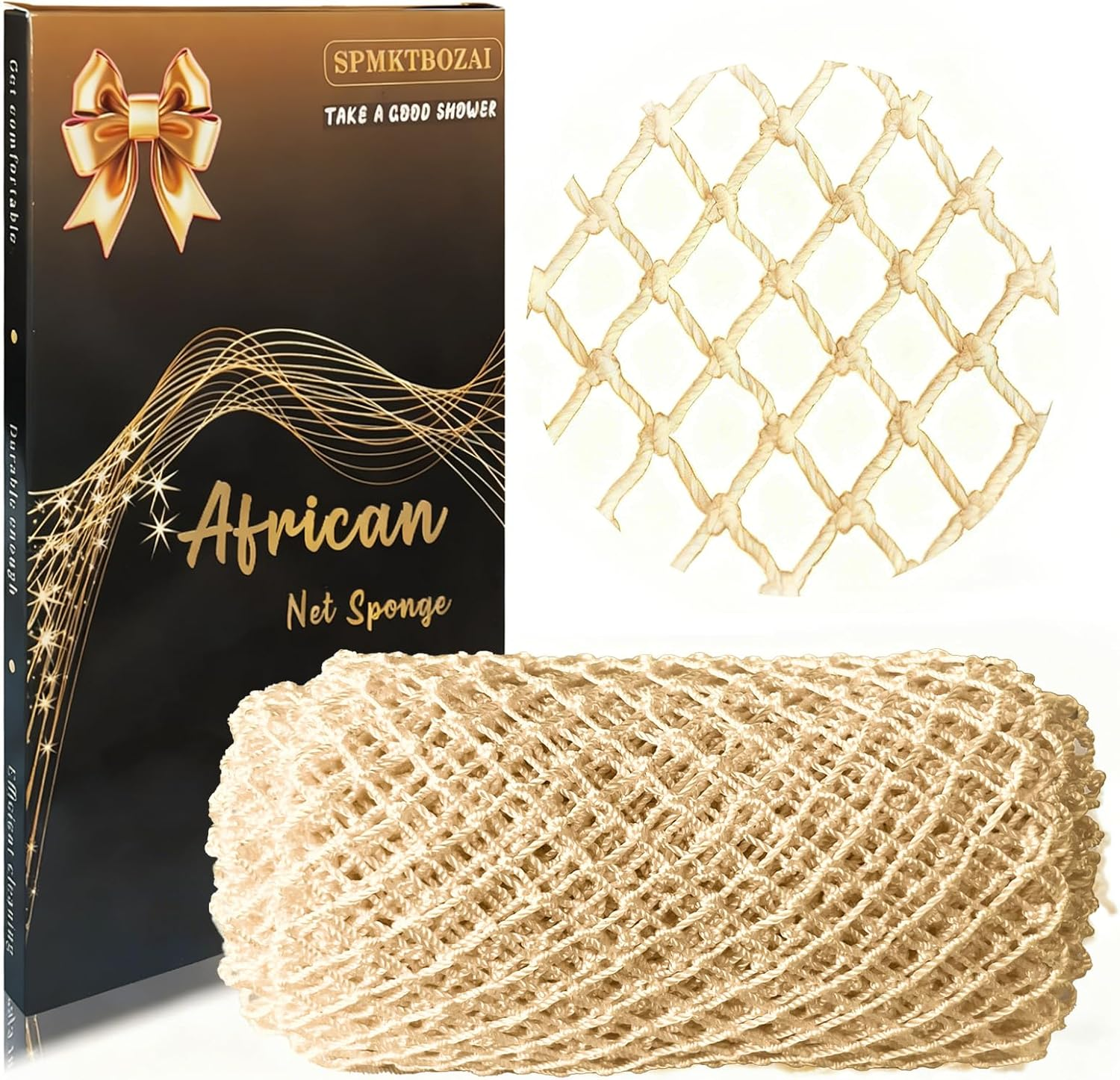 SPMKTBOZAI African Net Sponge Authentic, African Exfoliating Sponge Real African Net Black Owned, African Bath Sponge Back Scrubber, Body Exfoliator Shower Bath Accessories (Moss Green)