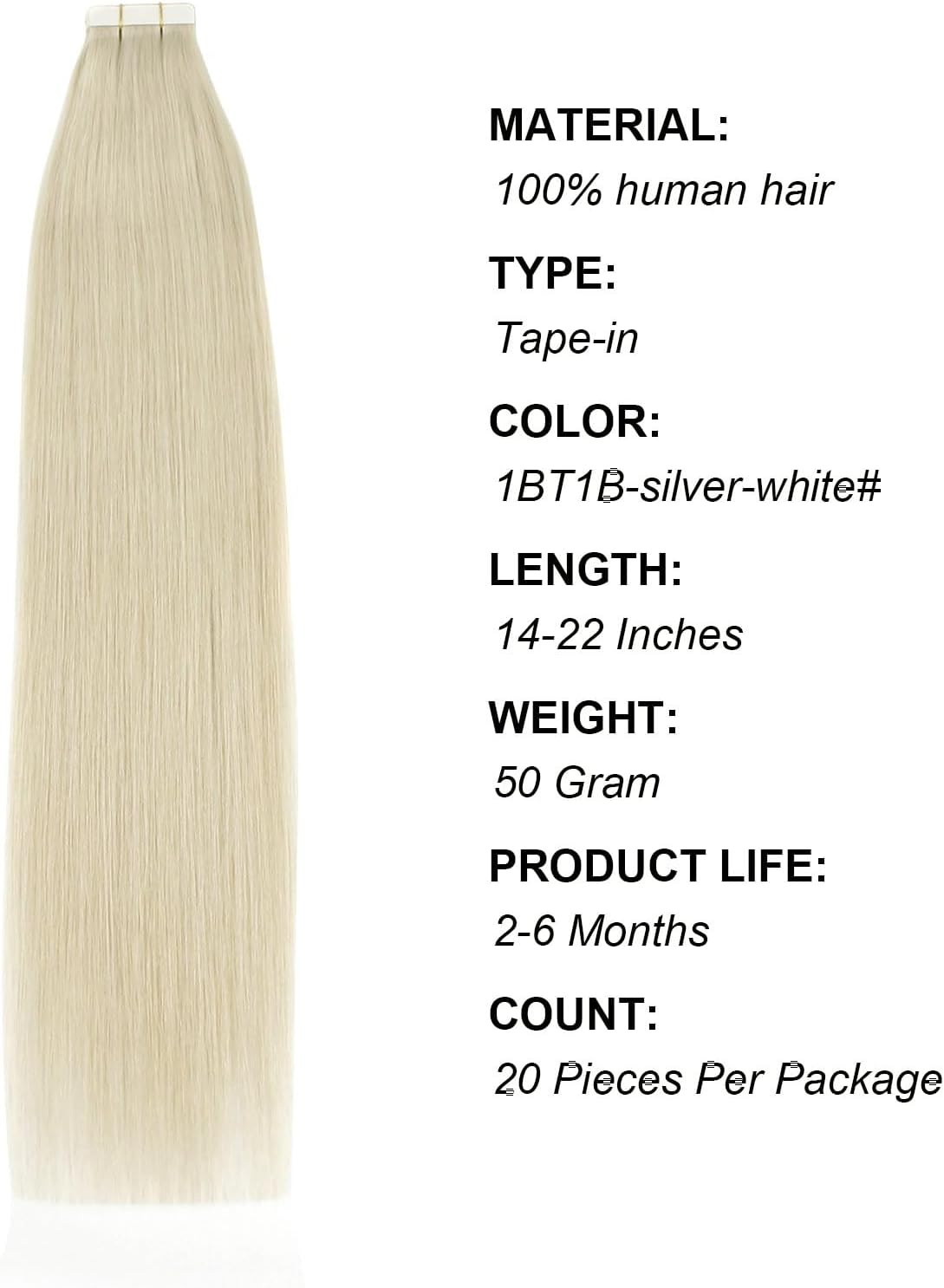 ABH AMAZINGBEAUTY HAIR Tape in Hair Extensions Human Hair Ice Blonde Tape in Blonde Straight Hair Glue in Remy Human Hair Extensions Invisible Skin Weft Color 1000 White Blonde Hair 14 Inch 20Pcs 50G image number 4