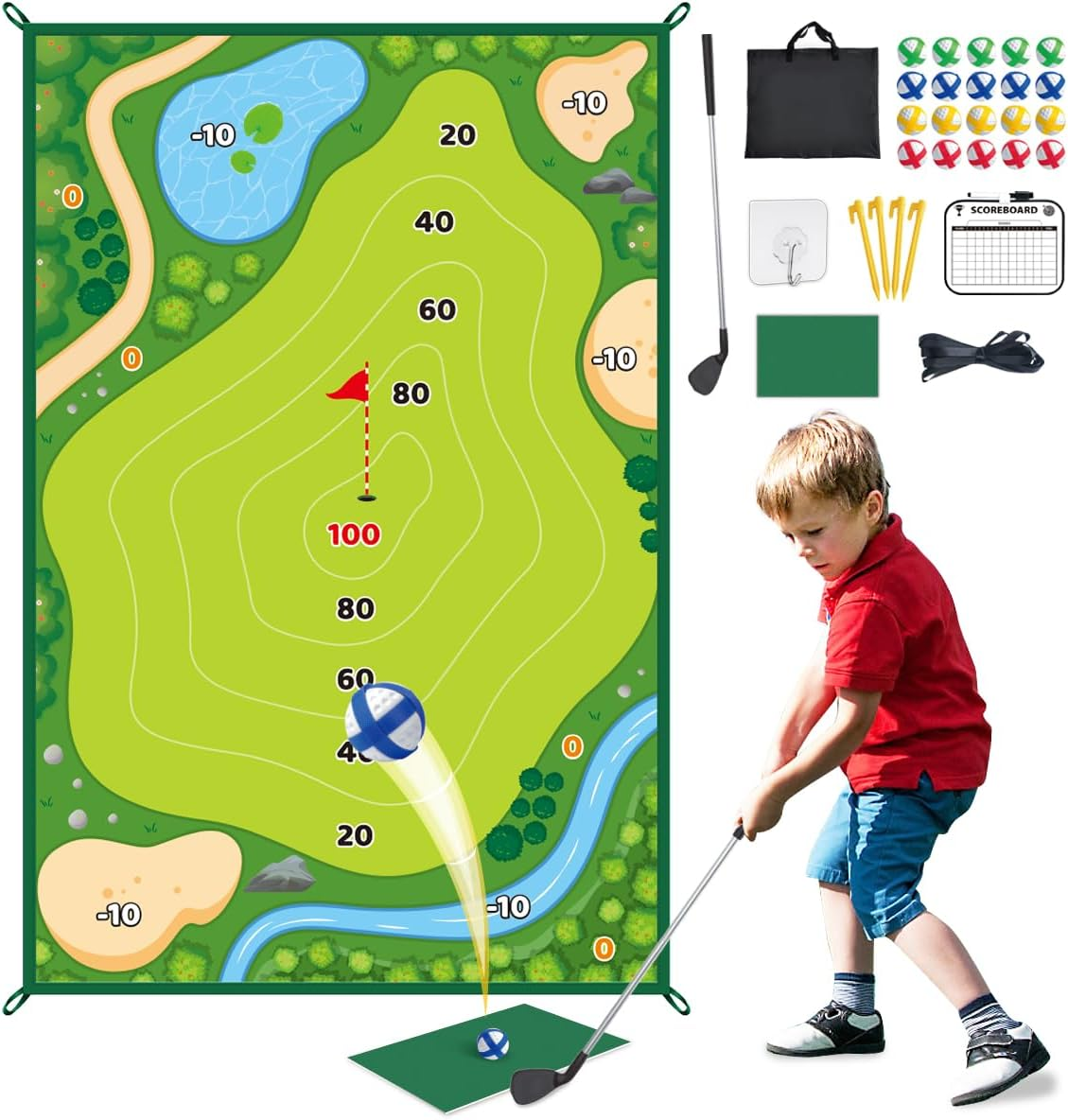Kaekid Kids Golf Toys Set, Indoor Outdoor Sport Toy,Golf Hitting Mat & Training Golf Balls & Club Equipment, Golf Chipping Games for Family, Birthday Gifts for 3 4 5 6 7 8 Year Olds Boys Girls image number 4