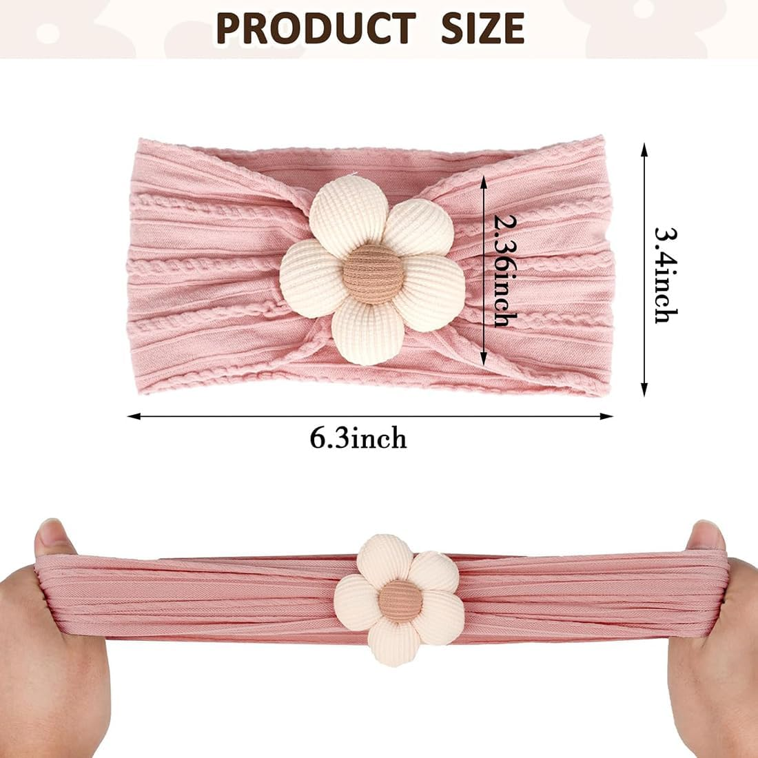3Pcs Baby Girls Flower Headbands, Soft Elastic Baby Nylon Hairbands Baby Flower Headbands, Stretchy Handmade Hairbands Headwrap Hair Accessories for Newborn Infant Kids（Beige Pink Khaki） image number 5