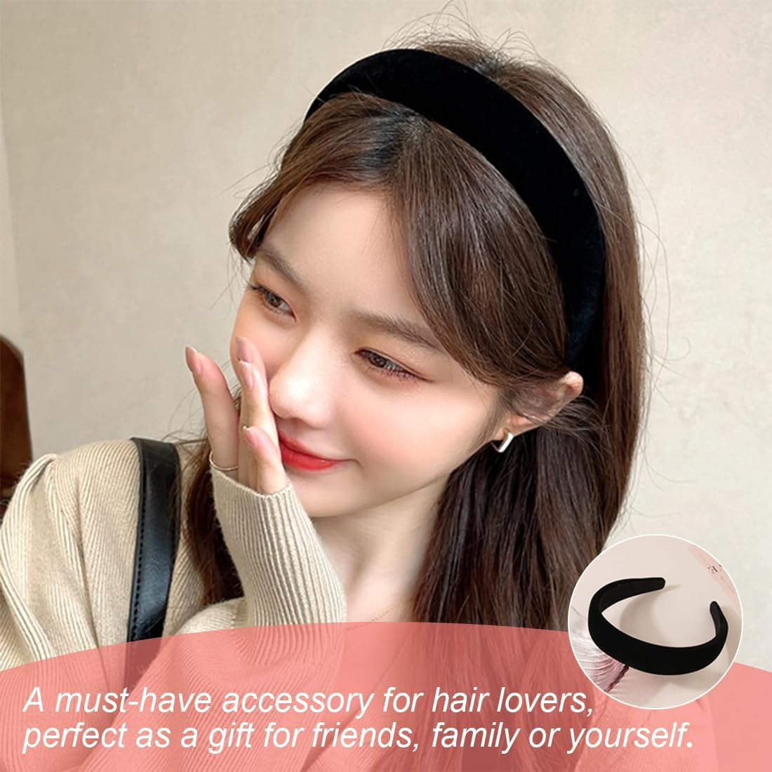 LAKJUOZ Pack of 3 Hair Bands, Fashionable Hair Bands, Wide Headbands Made of Velvet, Wide Headband, Headbands, Hairband, Vintage Hair Band for Girls and Women image number 1