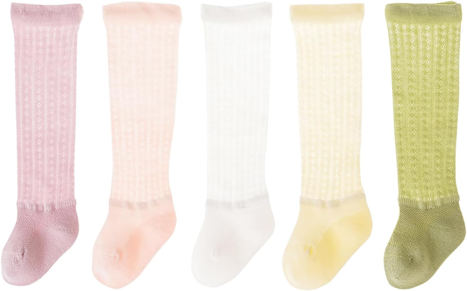 MOMSMENU Baby Girls Knee High Socks Newborn Mesh Cotton Suitable for 0-3 Years Infants Toddlers 5 Pairs image number 4