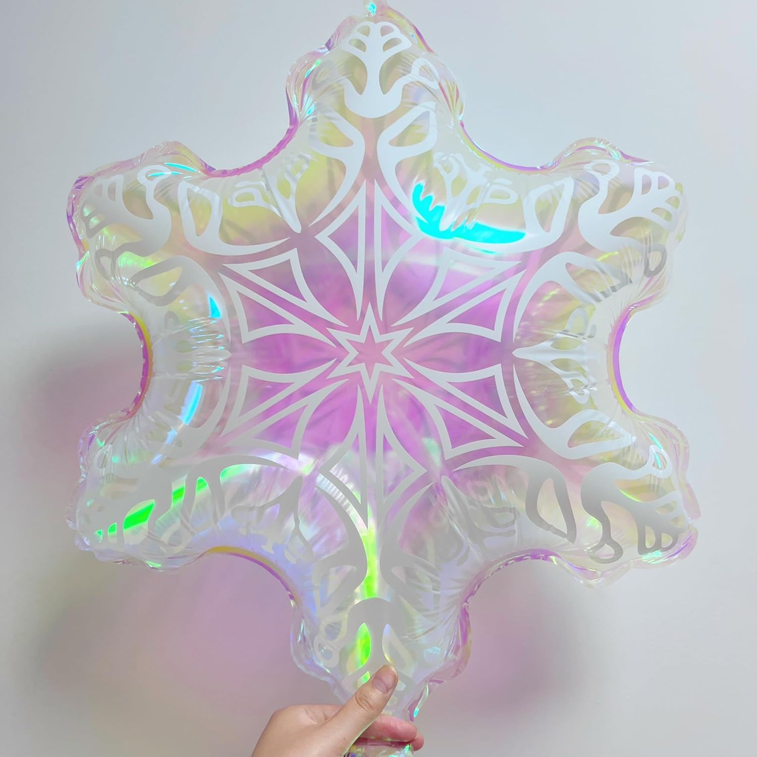 5Pcs Iridescent Snowflakes Balloons for Holiday, 23 Inch Snowflakes Balloons for Wonderland Birthday, Winter Themed Party, Holographic Groovy Party (Snowflake-5Pcs) image number 2