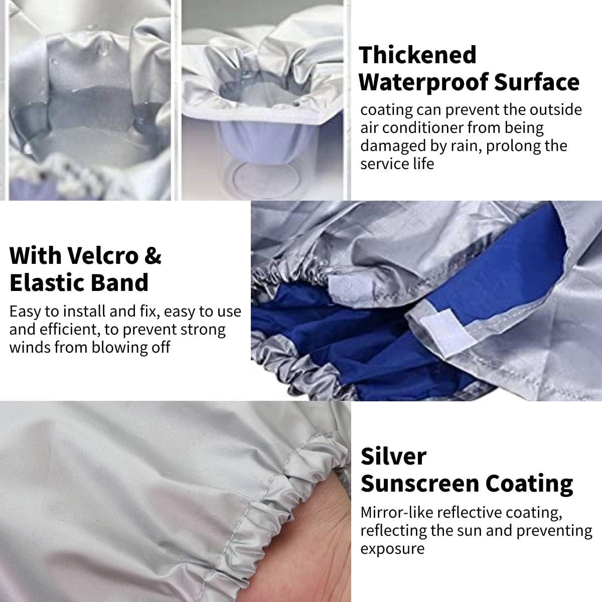 Home Outdoor Air Conditioner Cover Rectangle Anti-Dust Anti-Snow Waterproof 2 Sizes - Silver (94X40X73Cm/37X15.7X28.7Inch) image number 3