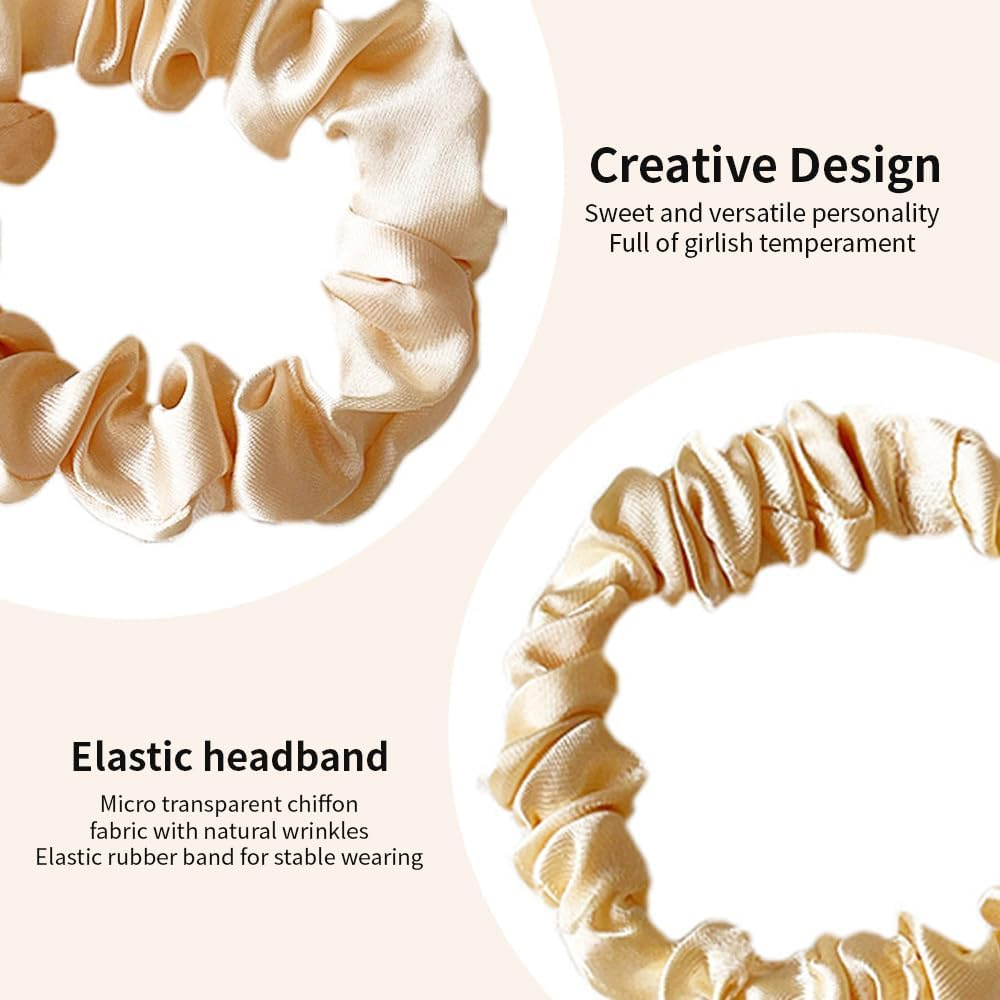 4PCS Hair Ties Silk Scrunchie Silks Scrunchiesilk Hair Tie Large for Women Thick Curly Hair No Crease Soft Less Pulling - Brown And Black image number 4