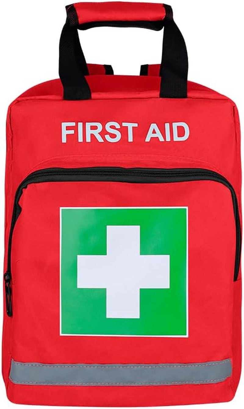 Red Emergency Backpack First Aid Bag Empty Medical First Aid Rucksack Treatment Back Pack Trauma Bag with Reflective Strip for Cycling Riding Hiking Camping Daycare Vacation Road Trip