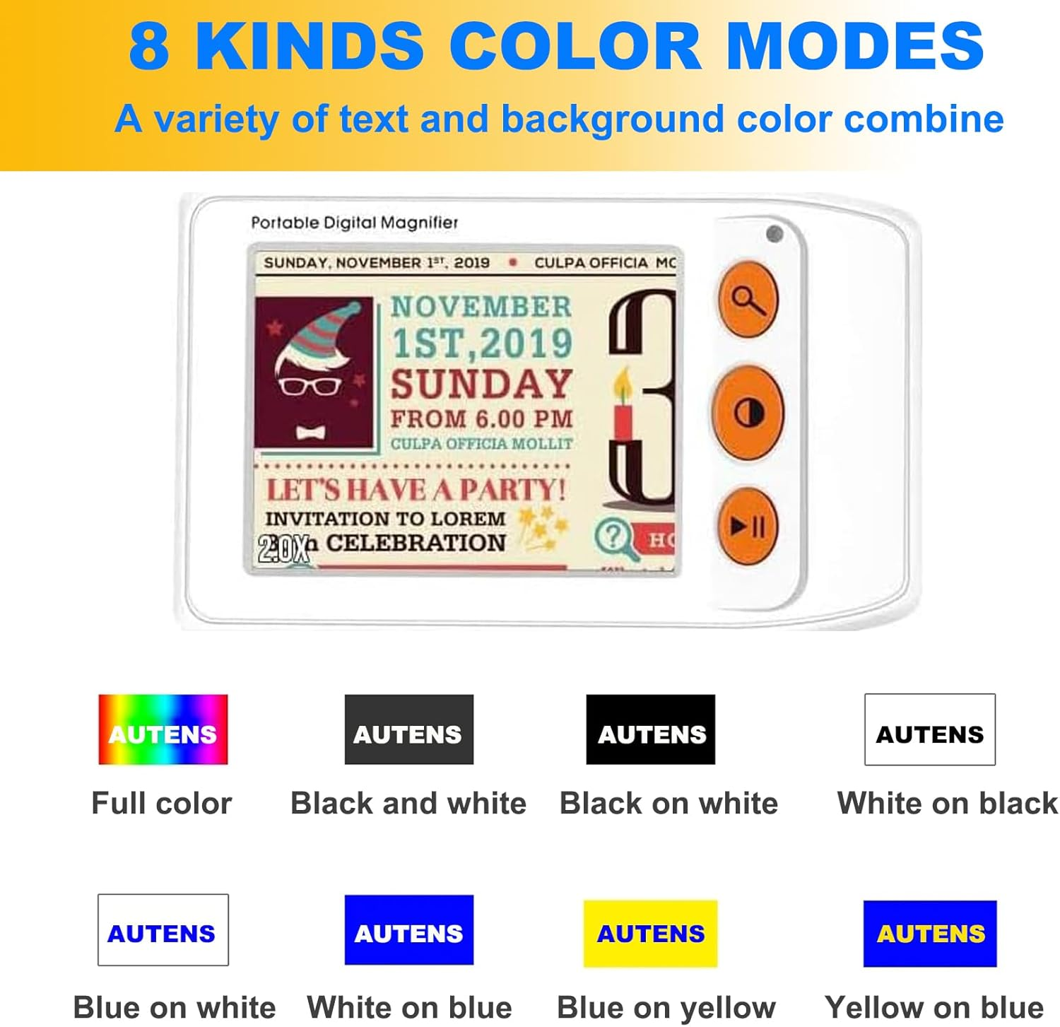 AUTENS 3.5" Portable Digital Video Magnifier, Handheld with 2X-25X Zoom, 8 Color Modes & TV Output, Electronic Reading Aid for Low Vision, Foldable Stand, Carrying Bag Included image number 3