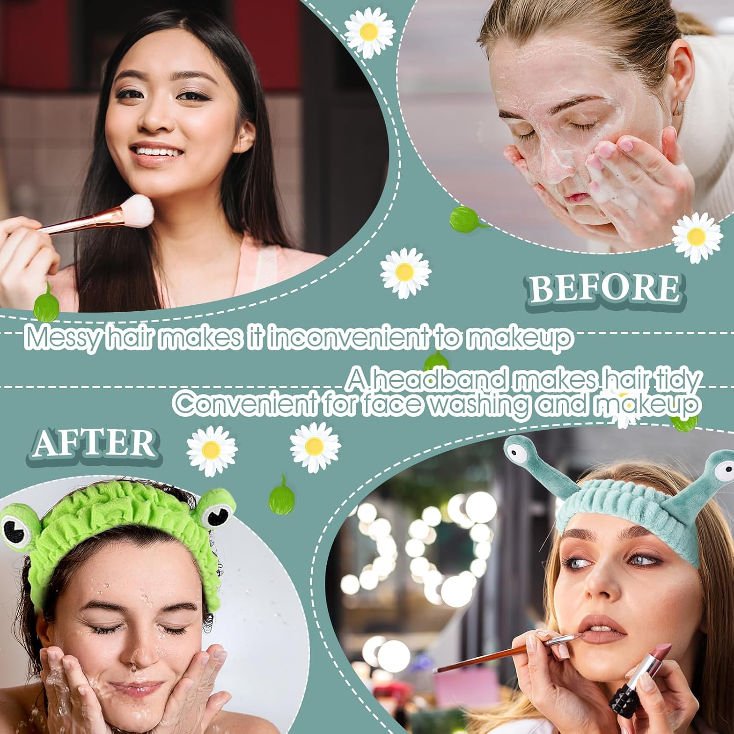 3PCS Face Wash Headband Snail Frog Crab Spa Hair Bands Women Soft Cute Cartoon Coral Fleece Elastic Headband Head Wraps for Face Wash Makeup Beauty Skincare Sport Shower Creative Hair Accessories image number 2
