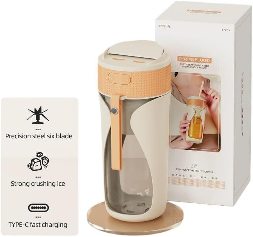 2025 Portable Blender Juicer 450Ml Rechargeable Cordless Smoothie Maker, Ready to Drink, Type-C Charging, Travel Juice Blender for Gym/Office/Camping. (Orange) image number 5