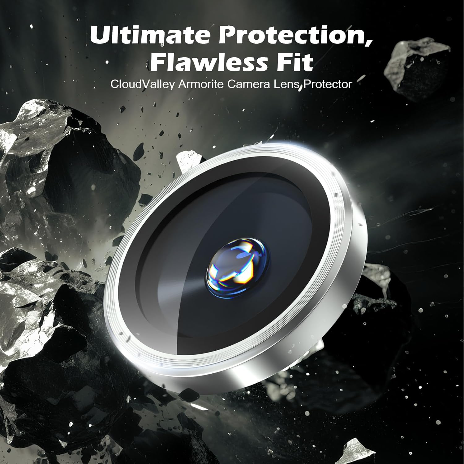 Cloudvalley for Iphone 17 Pro/Iphone 17 Pro Max Camera Lens Protector, [1 Second Installaion] Ultra-Hd Tempered Glass Cover, [Case-Friendly] Metal Lens Screen Protective Ring,Titanium Silver - Glitter Black image number 2
