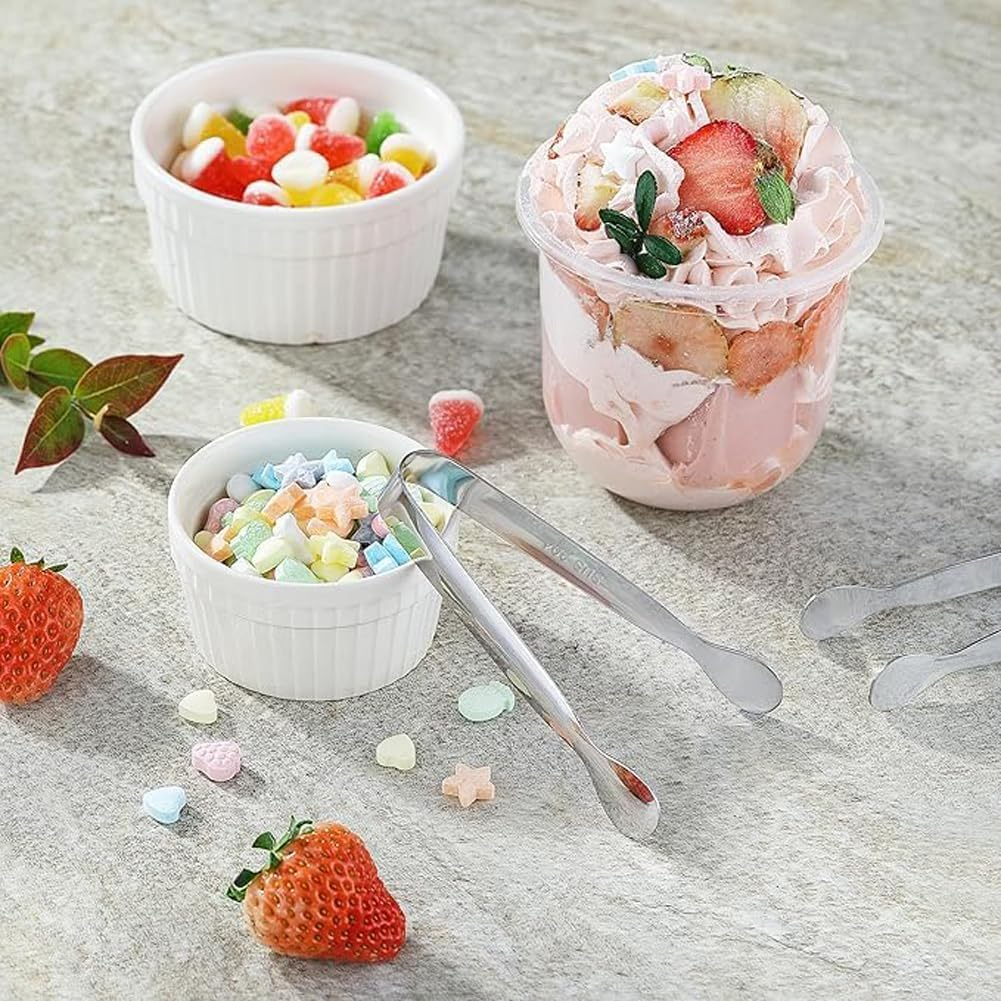 Aljurde Mini Small Tiny Tongs, 6PCS Stainless Steel, Silver, 1.6Cm X 11Cm, Dishwasher Safe, Tongs for Serving Food, Ice, Salad, Toaster, Desserts, Appetizers, Charcuterie Board image number 1