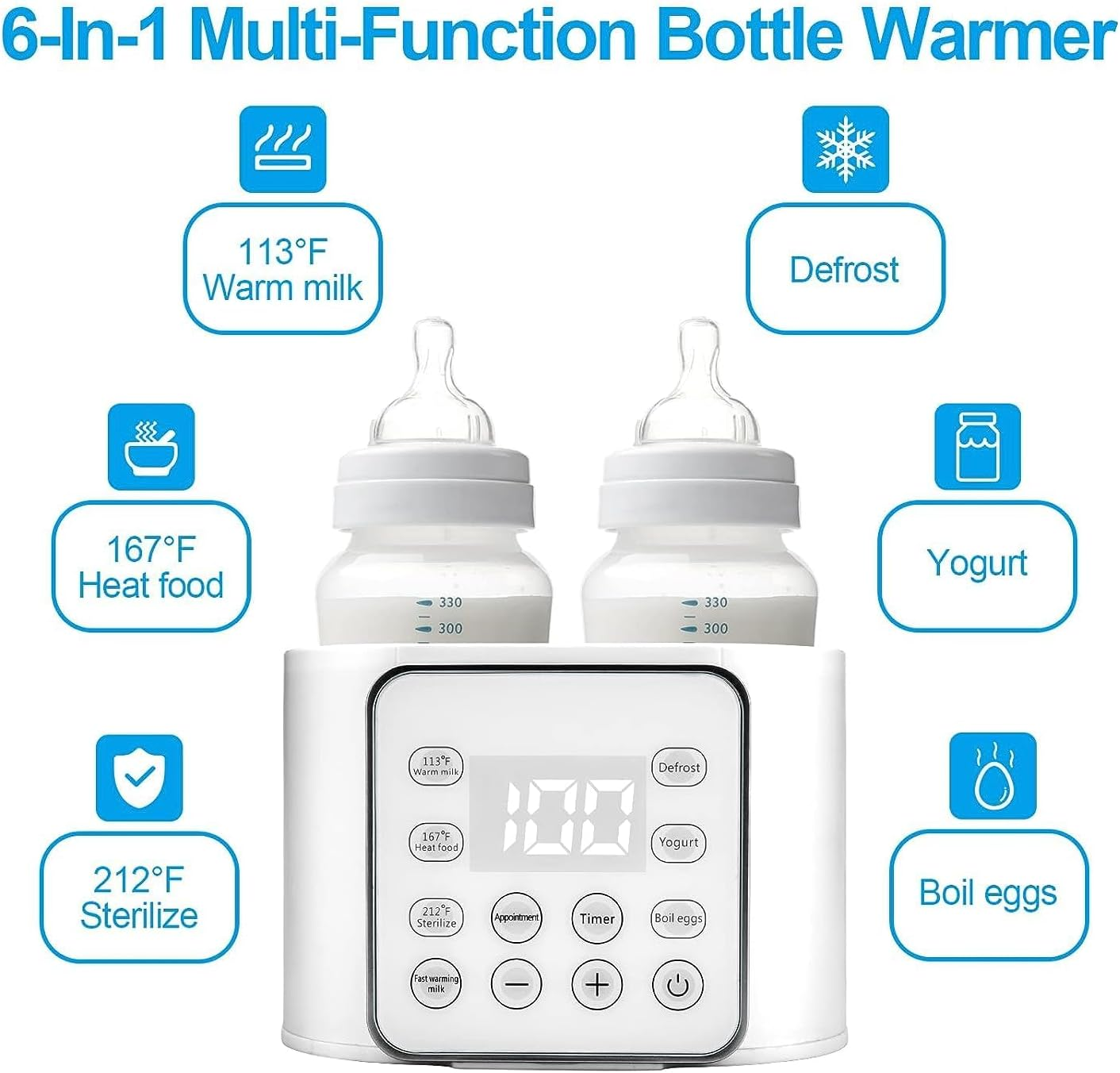 Baby Bottle Warmer, 9-In-1 Bottle Warmer for Breastmilk, Quick Baby Food Warmer and Defrost Warmer for Twins, LCD Display Precise Temperature Adjustment, 24 Hours Constant Mode (White) image number 5