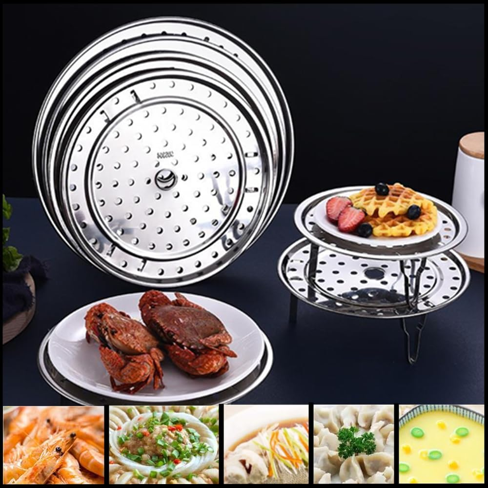 3 Pcs round Stainless Steel Steamer Rack,Granmagazz Steamer Rack Holder Stainless Steel Steaming Tray Multi-Functional Steamer Basket Steamer Insert for Food and Dumplings Vegetable Seafood Cooking image number 4