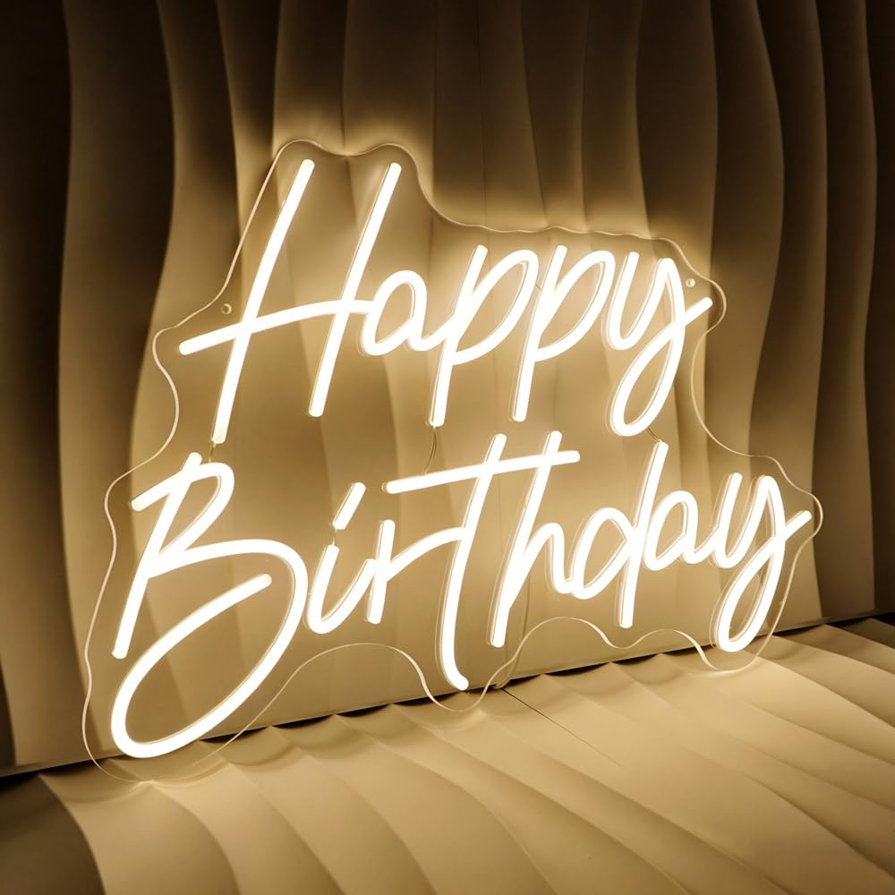 Happy Birthday Neon Sign for Backdrop Large Happy Birthday Light up Sign Warm White 21.65"*14.96" image number 4