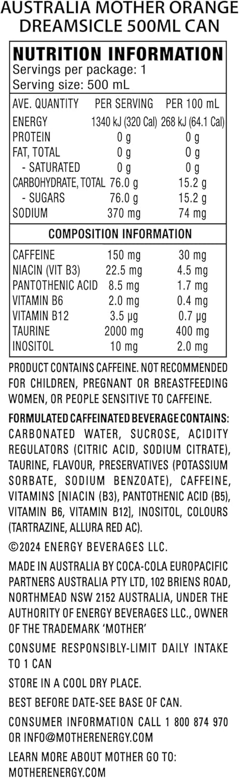 Mother Energy Drink Orange Dreamsicle 24 X 500Ml image number 1