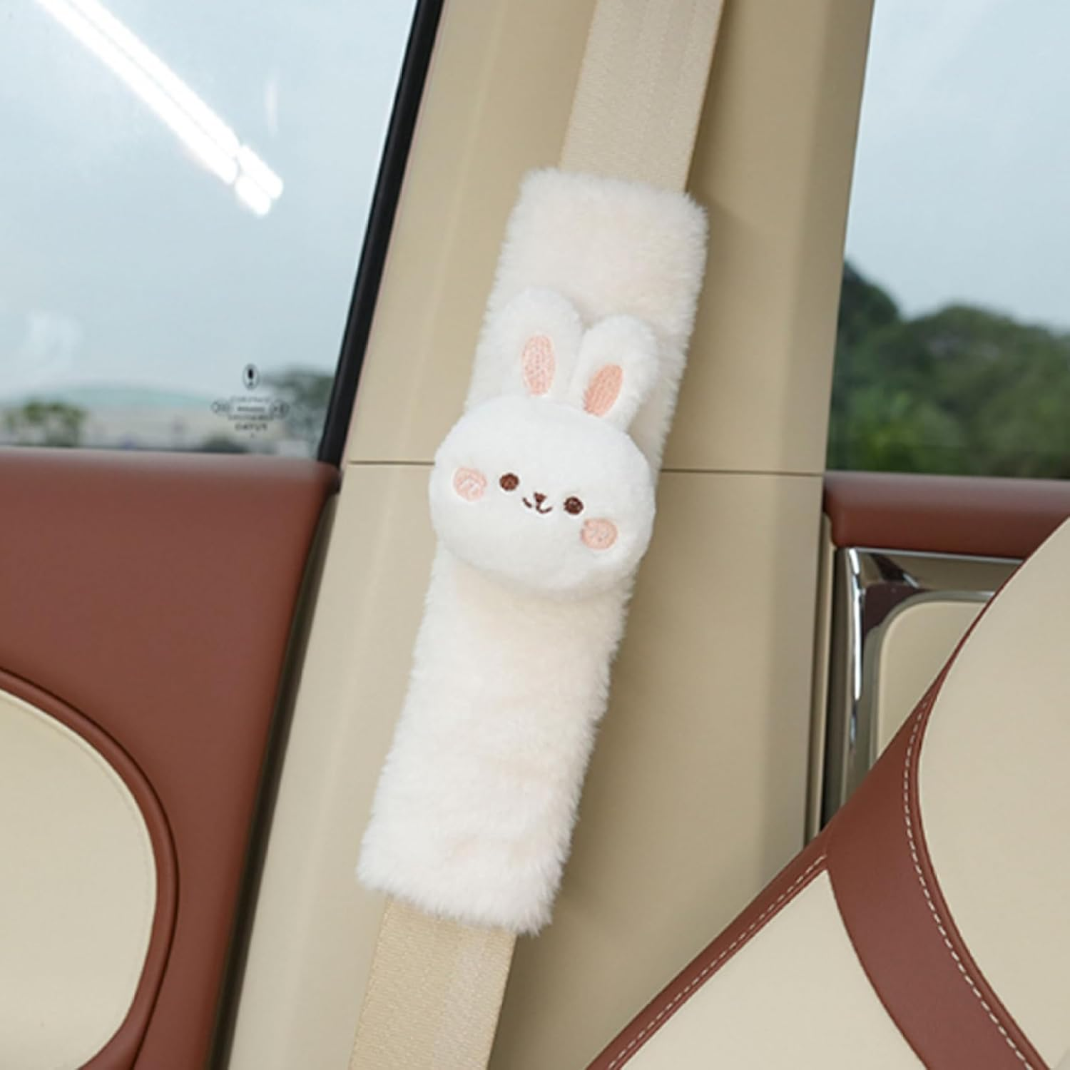 Seatbelt Covers, 1 Pair Cute Bunny Plush Seatbelt Cushion with Fastening Tape, Soft Shock Absorbent Seat Belt Pad for Car, Truck, and SUV image number 3