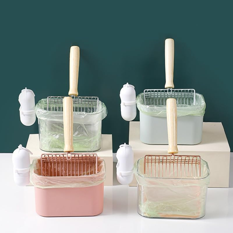 Aesthetic Cat Litter Scoop with Holder Stainless Steel Heavy Duty Litter Box Tray Pan Sifter with Comfortable Wood Grip Non-Stick Kitty Litter Scooper for Easy and Efficient Cleaning (Blue, One Size)