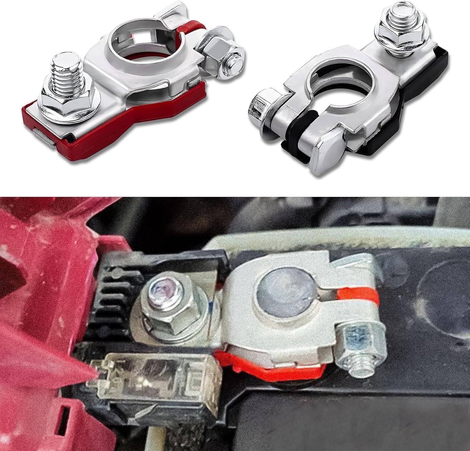 Negative Positive Battery Cable Terminals, 2Pair Battery Terminals Car Battery Cable Terminal Clamps Connectors,Battery Terminal Connectors Universal Battery Cable Ends Top Post Car Battery Clamps image number 5