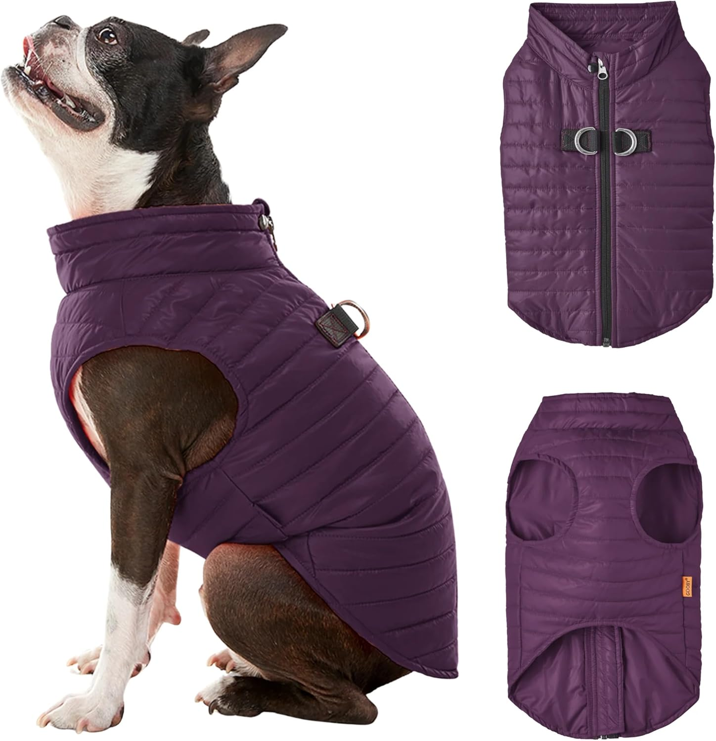 Gooby Puffer Vest Dog Jacket - Blue, Medium - Ultra Thin Zip up Wind Breaker with Dual D Ring Leash Water Resistant for Small to Medium Dogs