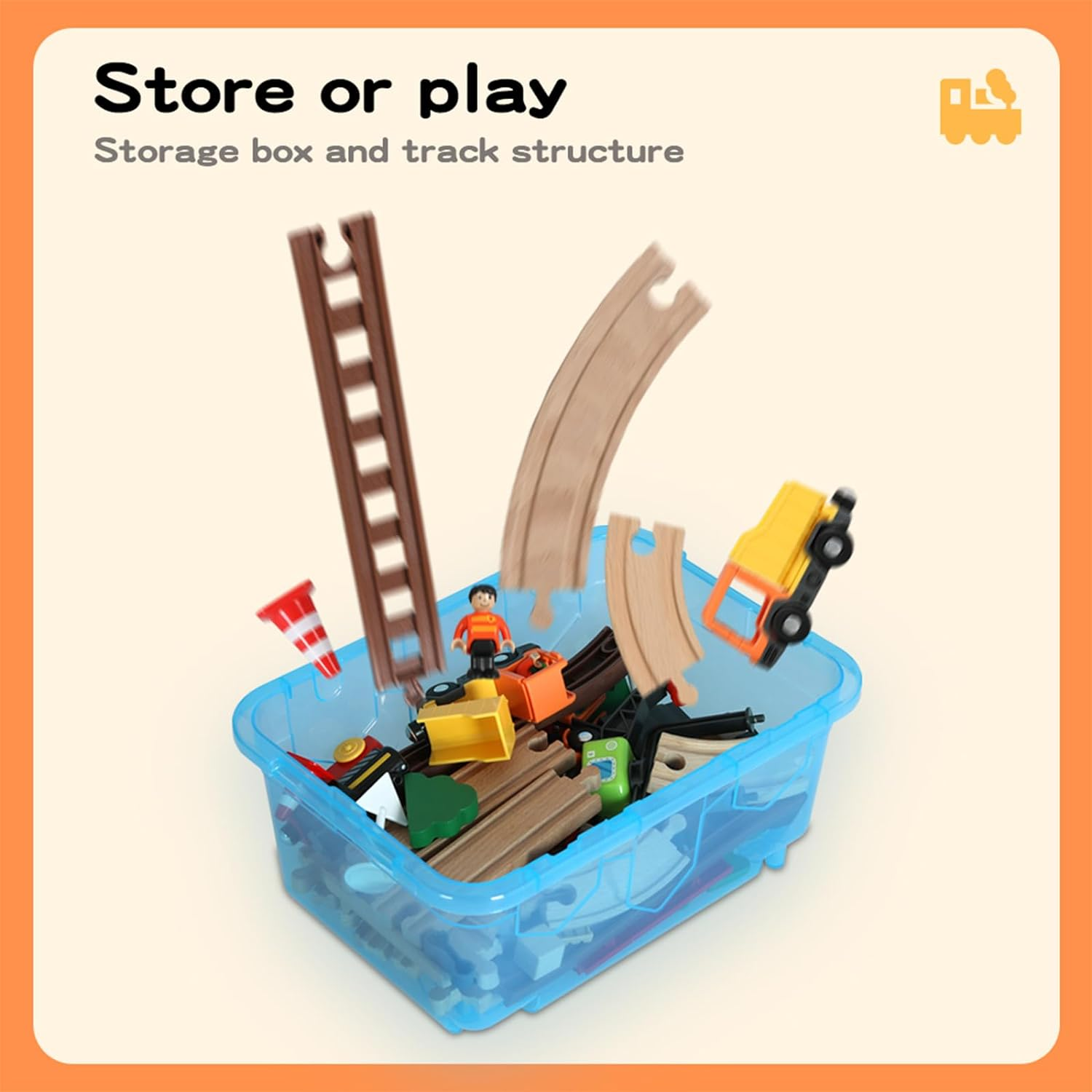 Bopeep Train Play Toys Set Kids/Toddler Track Vehicle DIY Wooden Cars Miniature Magnetic Trains Storage Puzzle Railway & Road Activity Girls&Boys 55PCS image number 1